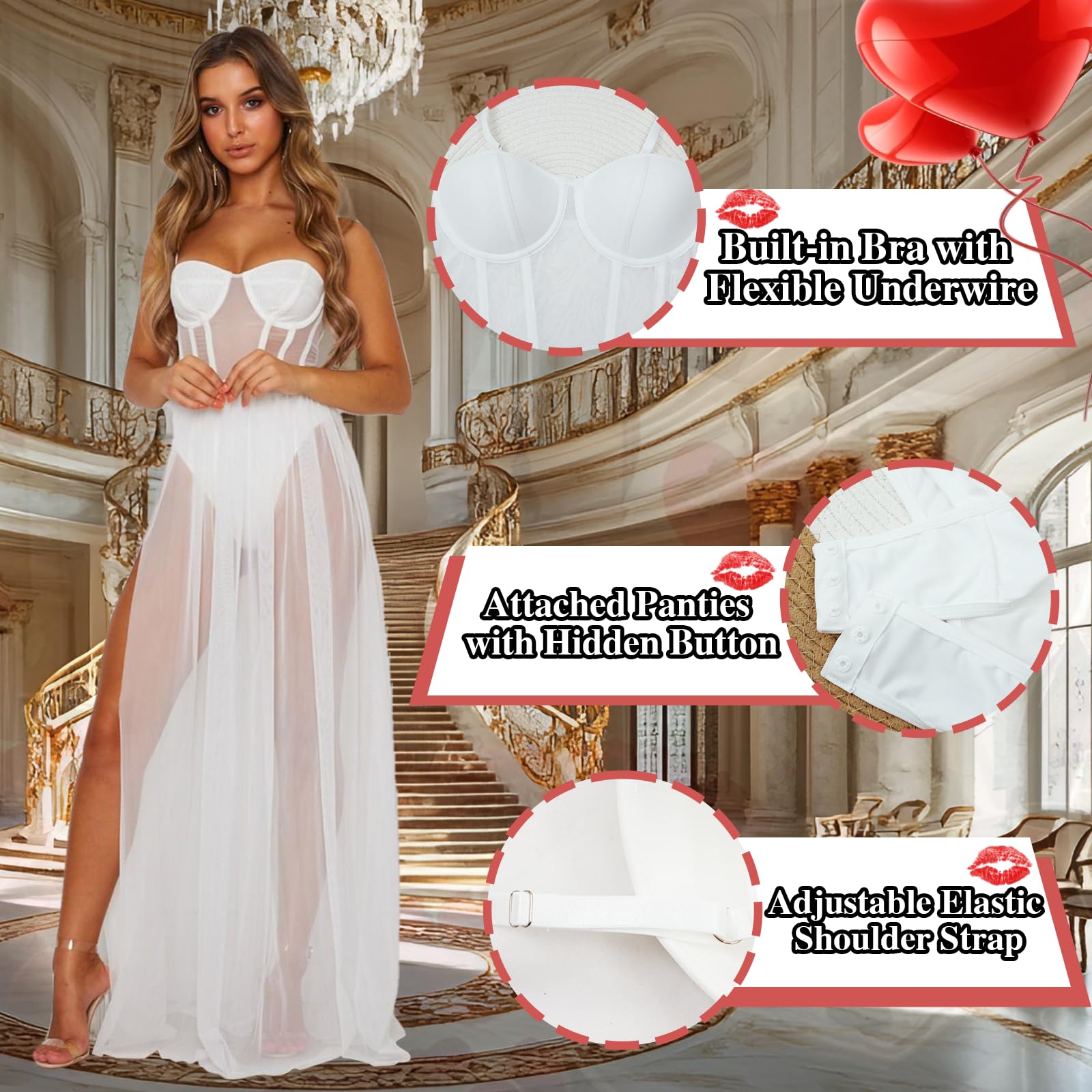 Robe Longue Moulante en Maille Transparente pour Femme avec Fente sur Le côté et Lingerie intégrée