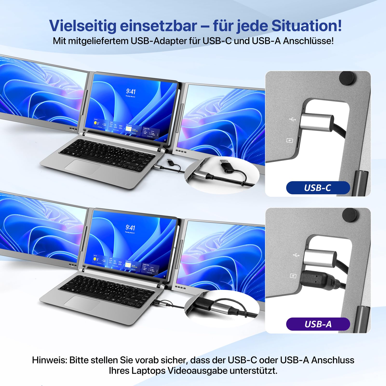 ROADOM 15,6" Dual Laptop Monitor, 1080P FHD IPS, Type-C, Aluminiumlegierung | 2-Bildschirm-Erweiterung, 1080P FHD IPS, Type-C & USB-A, 360° Drehbar, Faltbar, Aluminium, Win/Mac/Android/ChromeOS