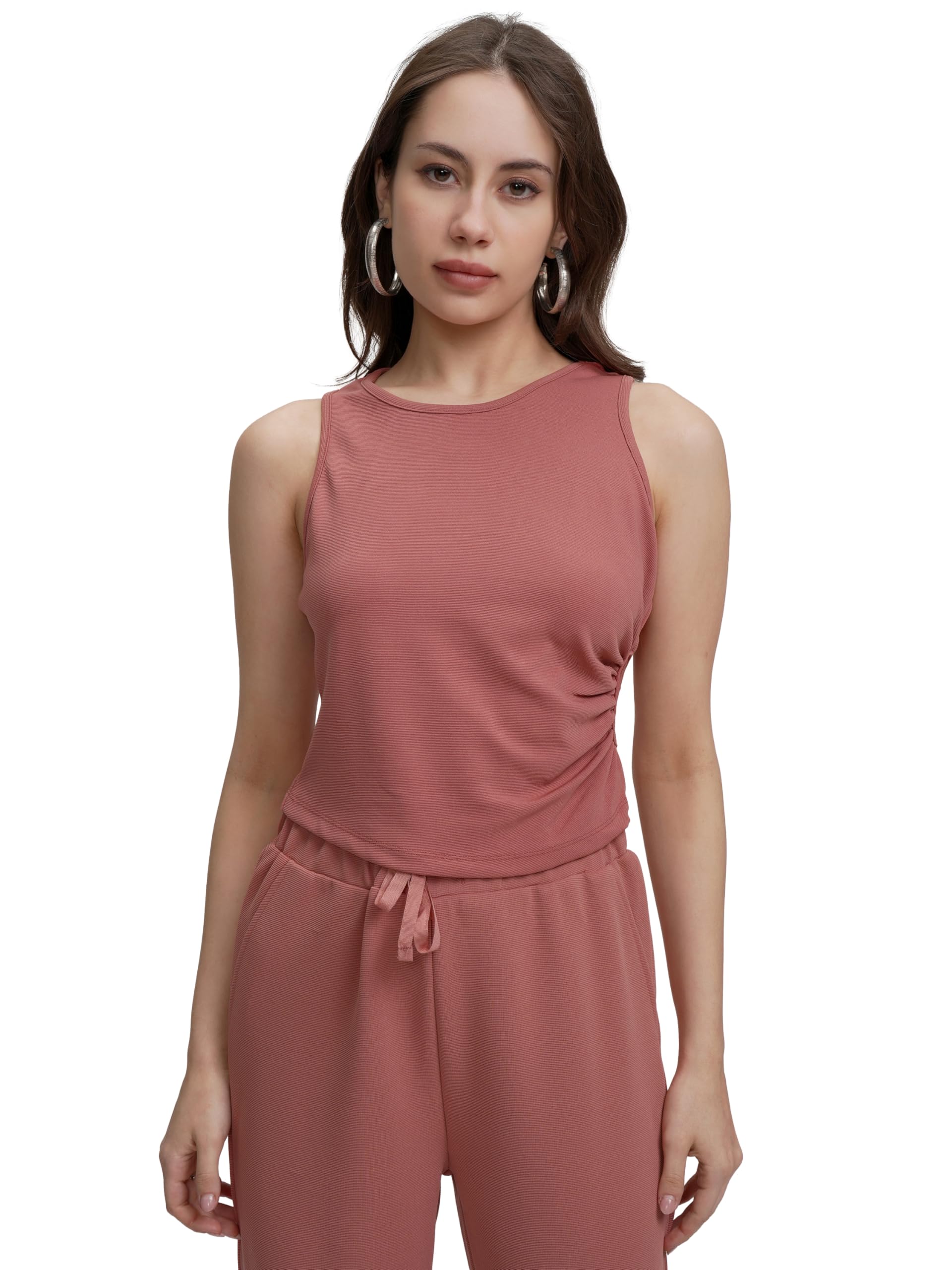 tokyo talkies Women's Solid Ribbed Crop Top | Sleeveless | Round Neck | Chic & Versatile Side Tie Up Strings | Tops for Woman | Women Tops | Women Crop Top-picture-42