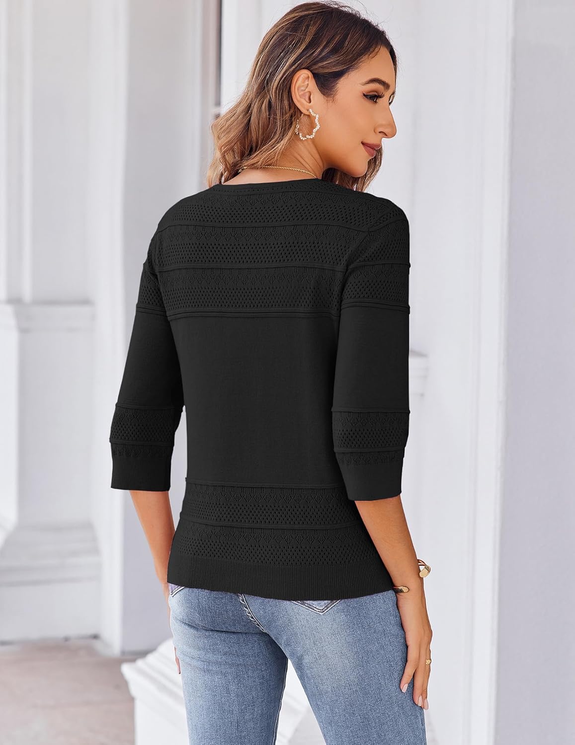 Zeagoo Womens Lightweight Summer Cropped Cardigan 3/4 Sleeve Button up Thin Bolero Crochet Knit Shrug Sweater - Image 4