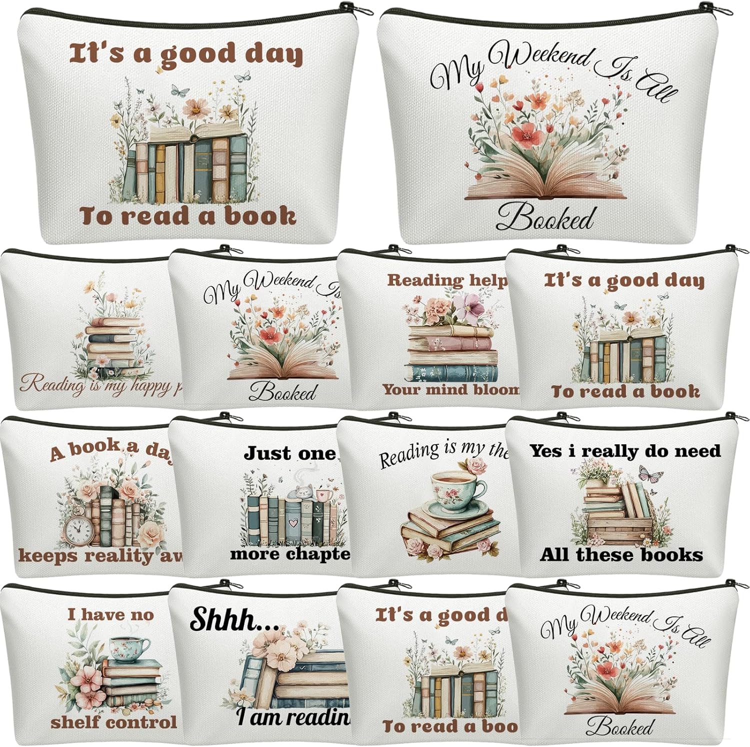 50 Pcs Book Club Gifts Book Lovers Makeup Bag Gifts for Women Cosmetic Bag with Zipper Pouch for Teen Adult Women Lovers Librarian Bookish Club Gifts Bulk