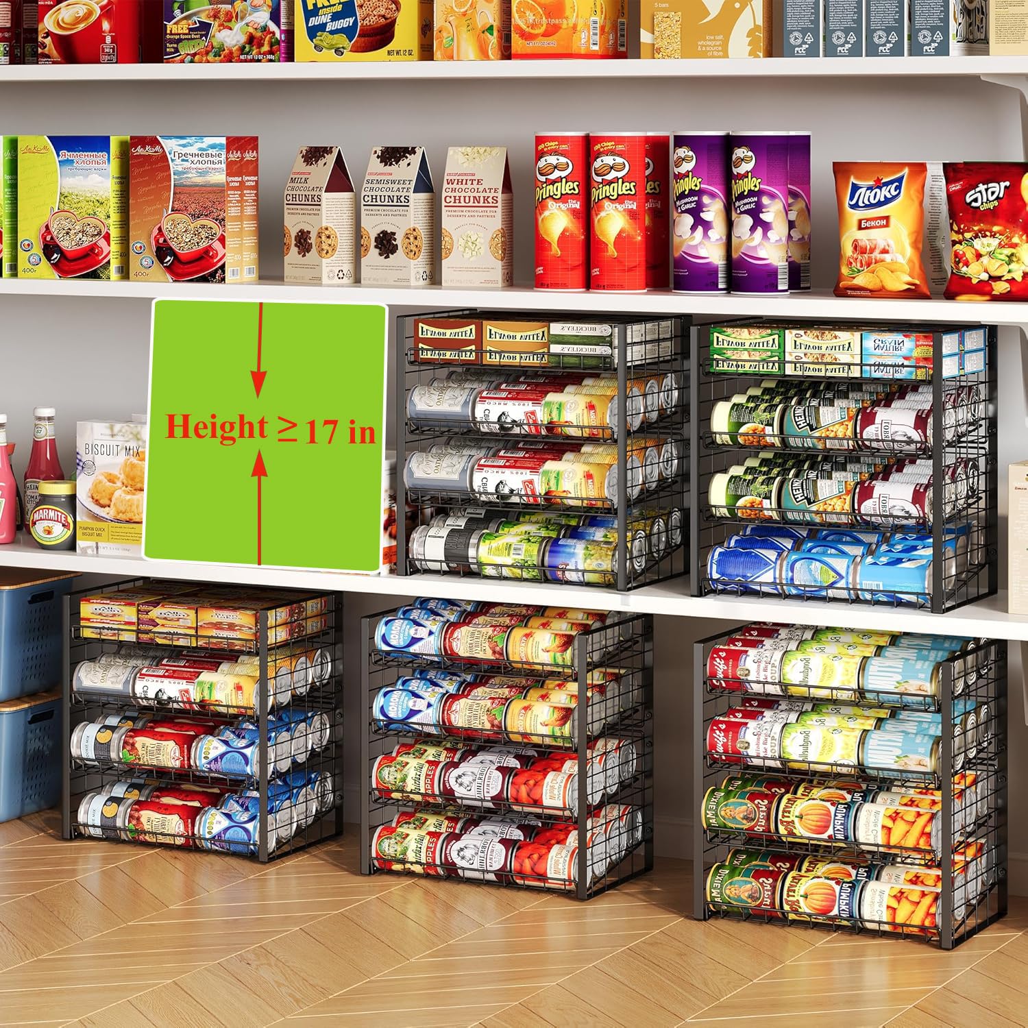 JKsmart 4-stöckiges Dosenregal für Speisekammer, verstellbarer Dosenhalter für verschiedene Unzen von Konserven, Limonaden, Getränke, Dosenspender für bis zu 48 Dosen für Schrank