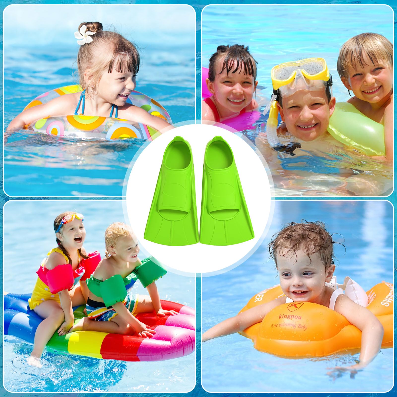 Aletas de natación para niños, de silicona, aletas cortas, aletas cortas, aletas de entrenamiento cortas, aletas de buceo, aletas cortas para niños y adultos
