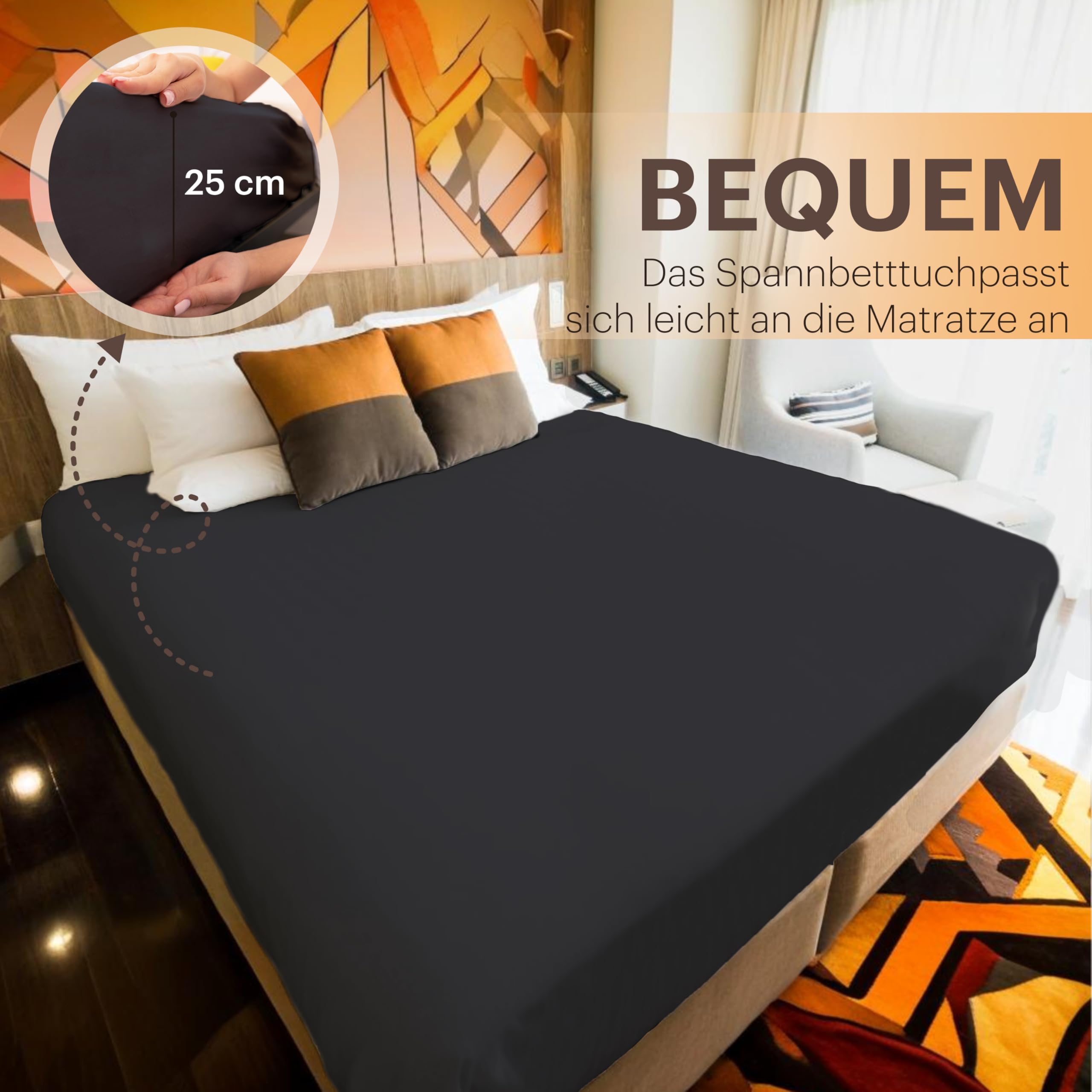 NatureMark Prześcieradło dżersejowe z gumką, 100% bawełna, w wielu rozmiarach i kolorach, markowa jakość, Öko-Tex Standard 100 (180x200-200x200 cm, Czarny)
