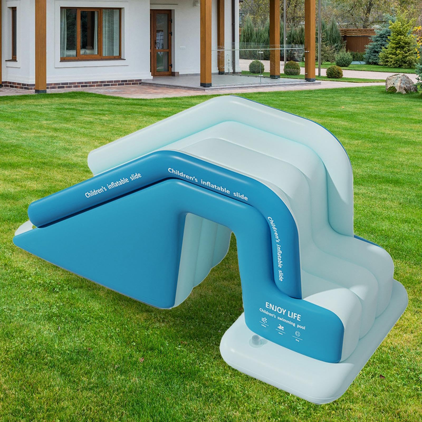 predolo Tobogán de Piscina Inflable, Tobogán de Agua de PVC para Verano, Piscina sobre El Suelo, Jardín, Azul