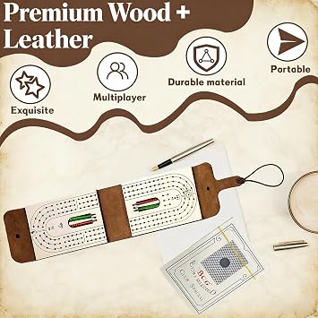 Cribbage Board With Pegs, Travel Cribbage Board with Full Deck of 6 Pegs and Cards, Complete Cribbage Board Game Set for Family Game Nights, Road Trips and Picnic Outings