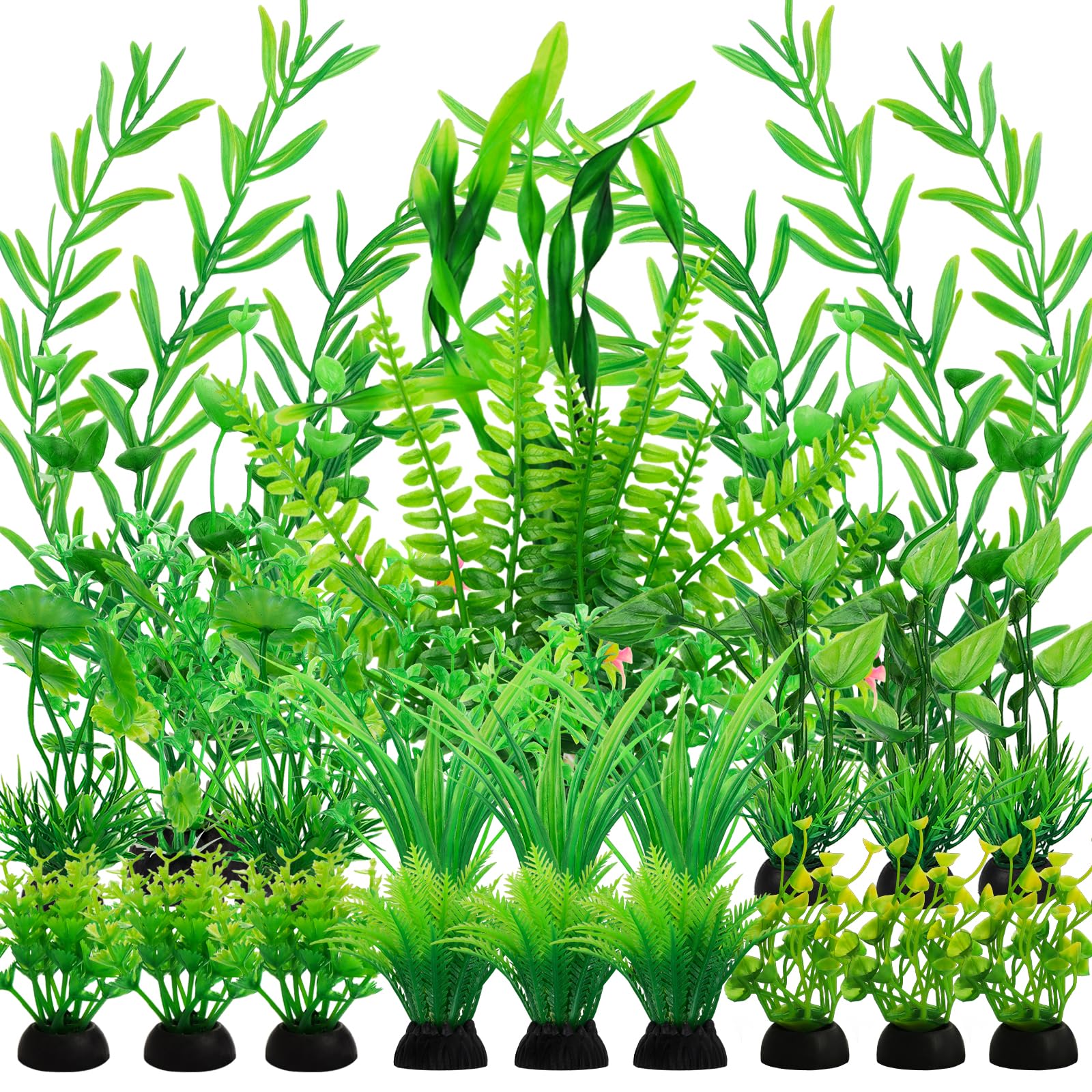 QUOZUO Plantas Artificiales Acuario Adornos Kit, 25 Piezas Verde Plantas Acuáticas Decoración realista Planta Artificial para Acuario Decoraciones