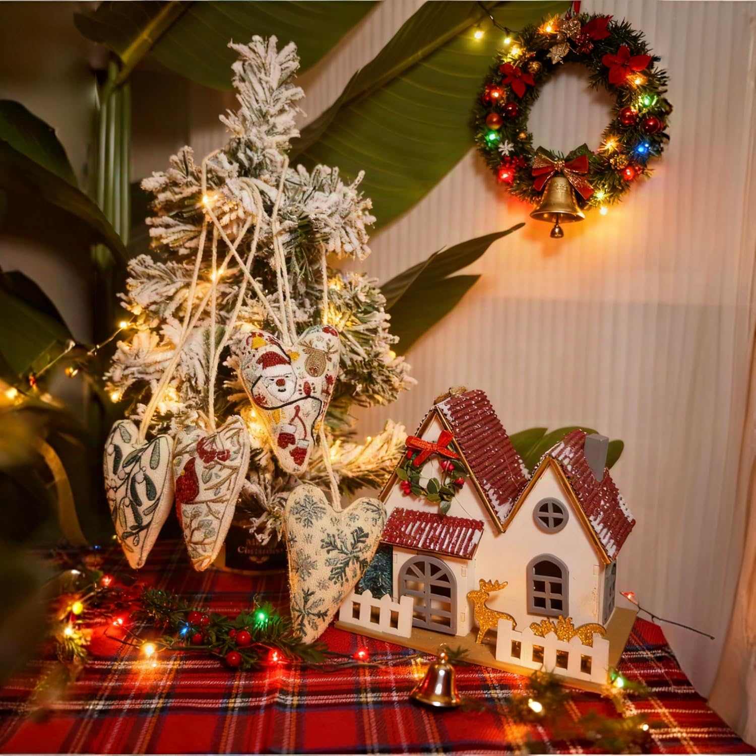 DIY Heart Shaped Hand Embroidered Christmas Ornament Kit Complete Craft Set with Pre-Printed Fabric Embroidery Thread Holiday Cross Stitch Decor for Beginners Adults and Home Decor (Finished product)