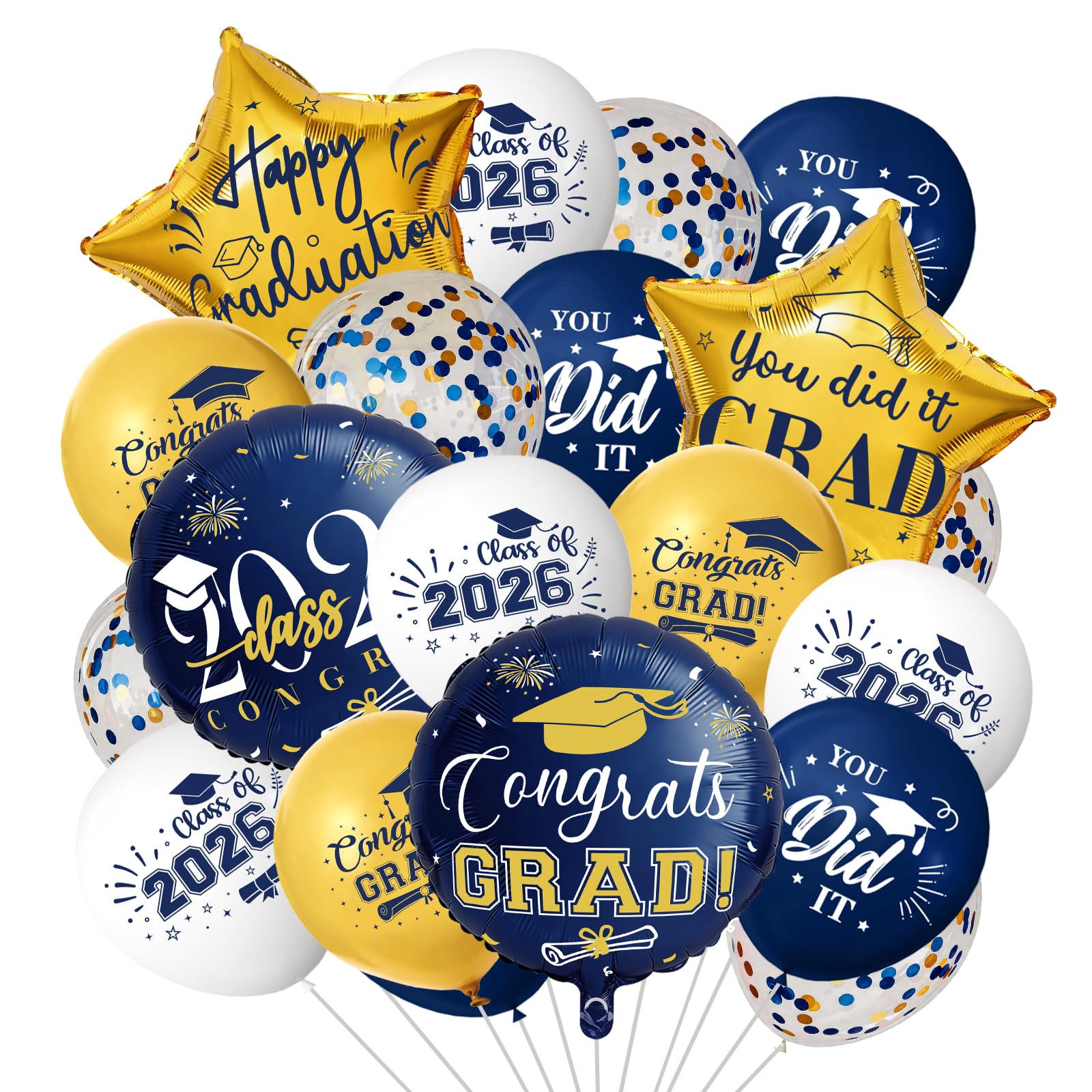Photo 1 of 42pcs Graduation Balloons Class of 2026, Grad Latex Confetti Balloons with Congrats Grad Foil Balloons for College High School Graduation Party Decorations Supplies (Navy Blue Gold)