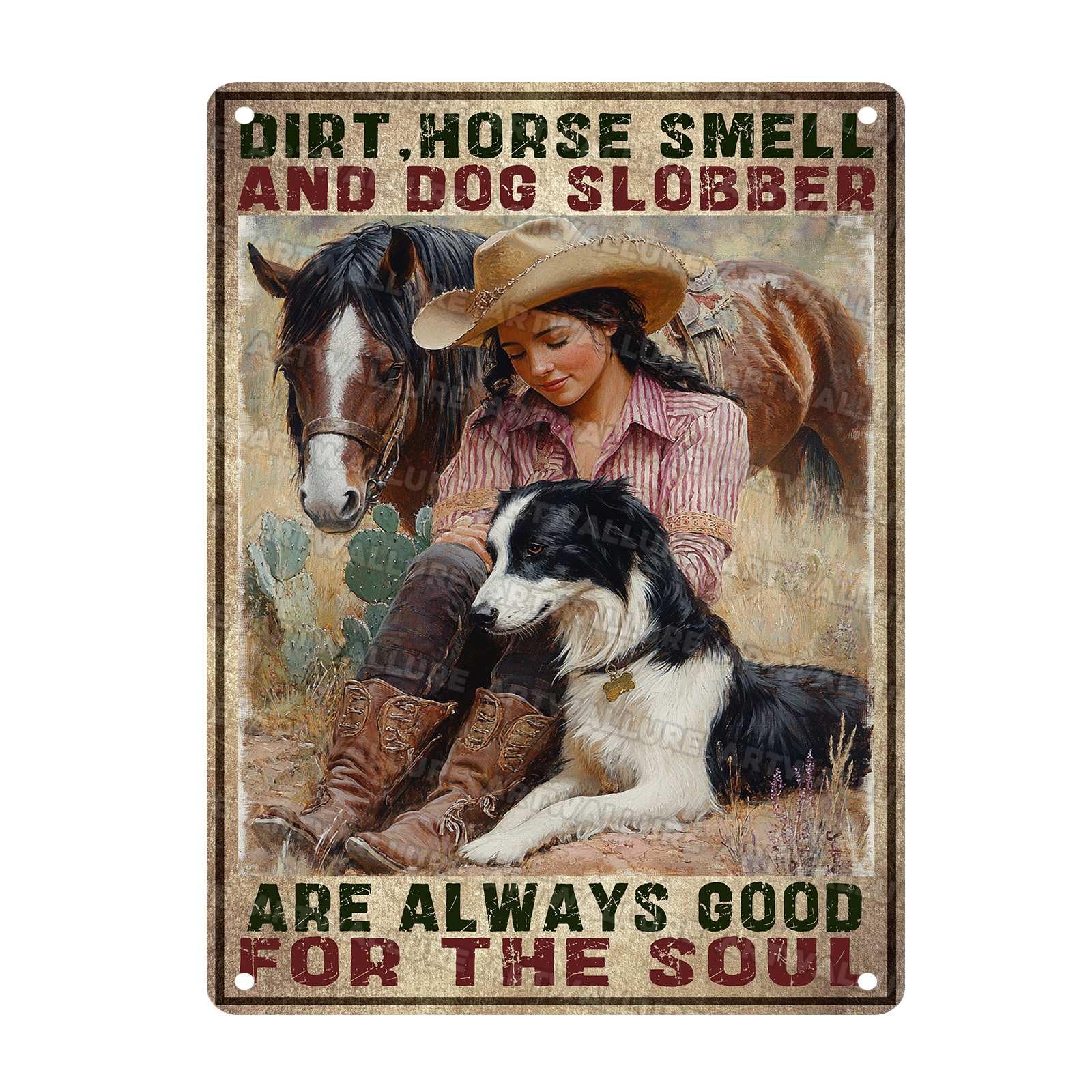 Funny Horse And Dog Lovers Tin Plaque Vintage Metal Sign Rustic Wall Art For Barn Decor Country Bathroom Retro Kitchen Quote Farmhouse 12x16Inch