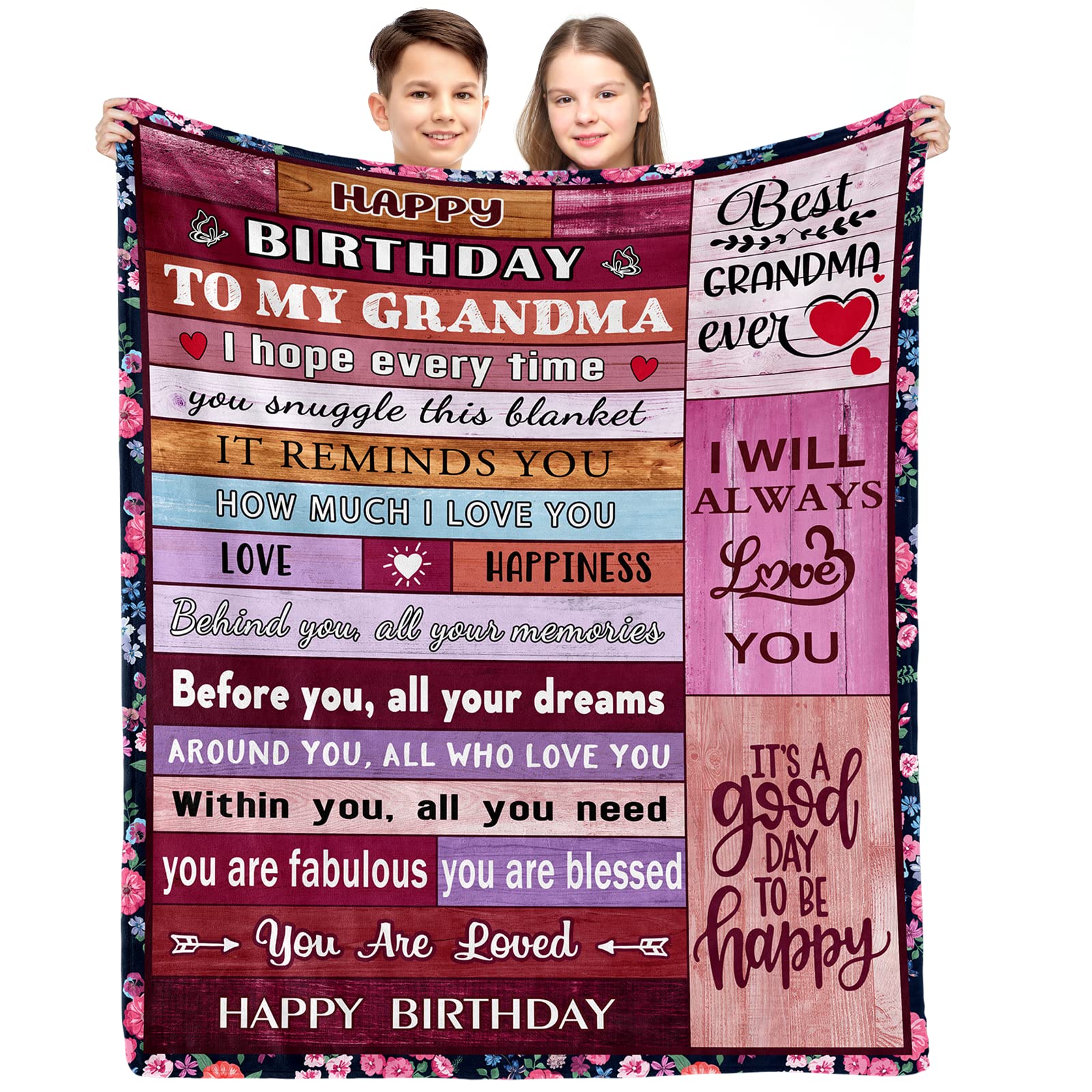Happy Birthday gift for 50th Grandma Blanket,nana gifts from grandkids - 50th Birthday Gifts for Women gigi 50 year old Birthday party Decorations Ideas for Her 1973 mothers day Throw Blanket 60X50”