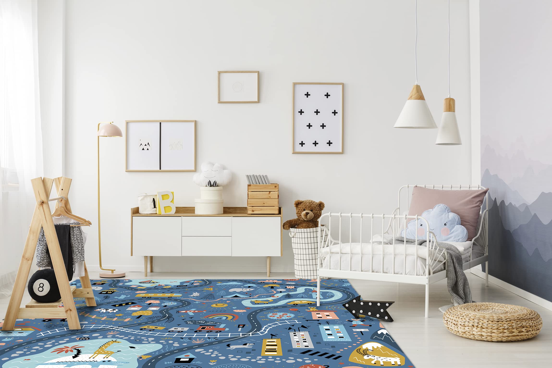 DobleUve Estudio Alfombra Vinílica Infantil 05 | Azul | 200x200 cm | Lavable | Carretera Grande | Suelo Vinilo
