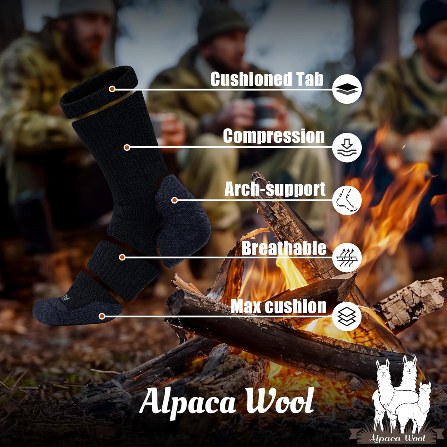 Alpaca Wool Hunting Socks 2 pairs for Men Women, Thermal Warm Compression Thick Winter Cushioned Hiking Boot Moisture Wicking - Image 4