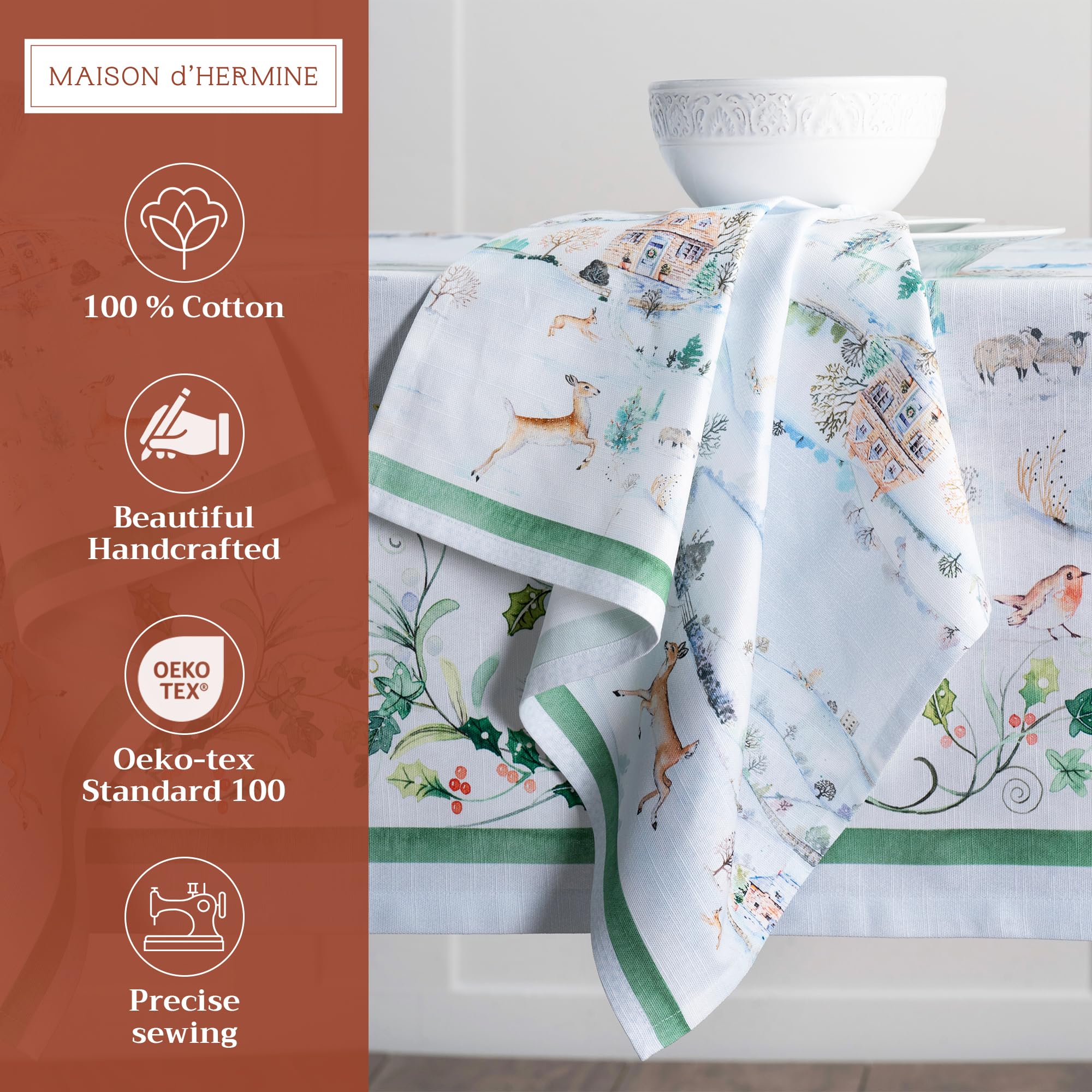 Maison d' Hermine Cloth Napkins Set of 4 100% Cotton for Christmas Decorations Everyday Reusable Square Autumn Napkins Cloth Washable Dinner Party Wedding (Snowy World - Image 3