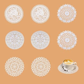 8 Pack Vintage White Lace Doilies for Tables, 6 Inch Round Placemat | Small Doily Place Mats, DIY Craft Supplies, Flower Crochet Pattern, Cloth Drink Coaster, Tea Cup Saucer Mats, Tea Party Decor