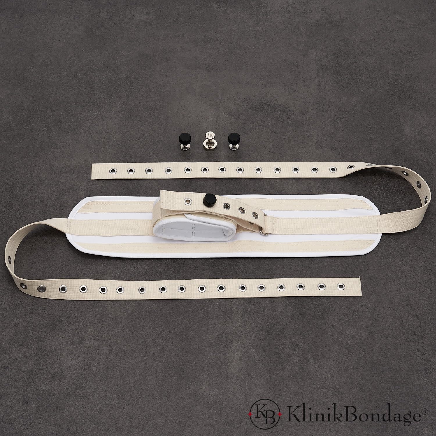 Halsfessel Bett-Bondage-Set BDSM Fessel-Set I Hogtied Fesseln Fixierung sehr stabil - Premium Sexspielzeug I weiß I handgefertigt aus Baumwolle I für alle Bett-Typen