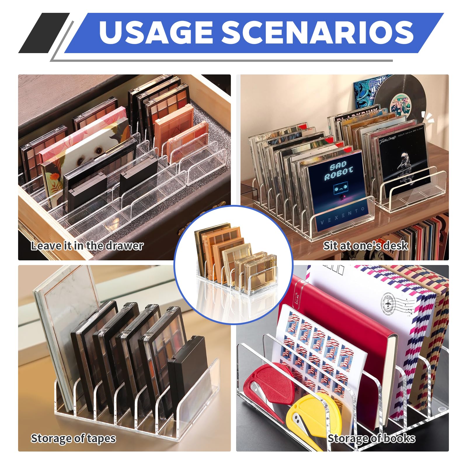 Porta CD Tavolo, Supporto CD in Acrilico Trasparente, Organizzazione per CD e Dvd con 7 Scomparti, Porta Vinili -Può contenere fino a 7-14 Custodie Standard(17x12.5x4cm)