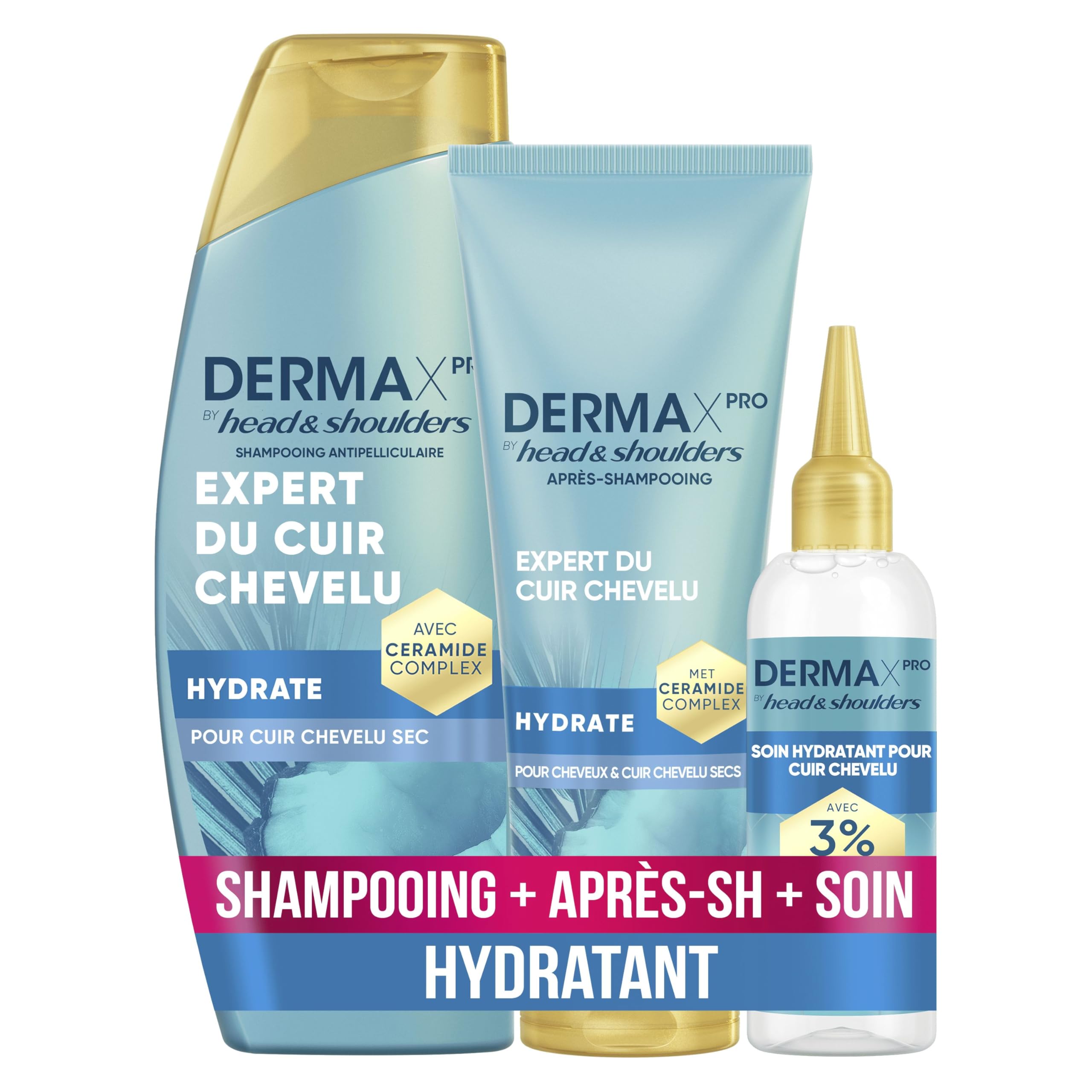 Shampoing Head & Shoulders DermaXPro Hydrate Avec Céramides Pour Chevelure Secche 72H Hydratation Barrière Cutanée Stren