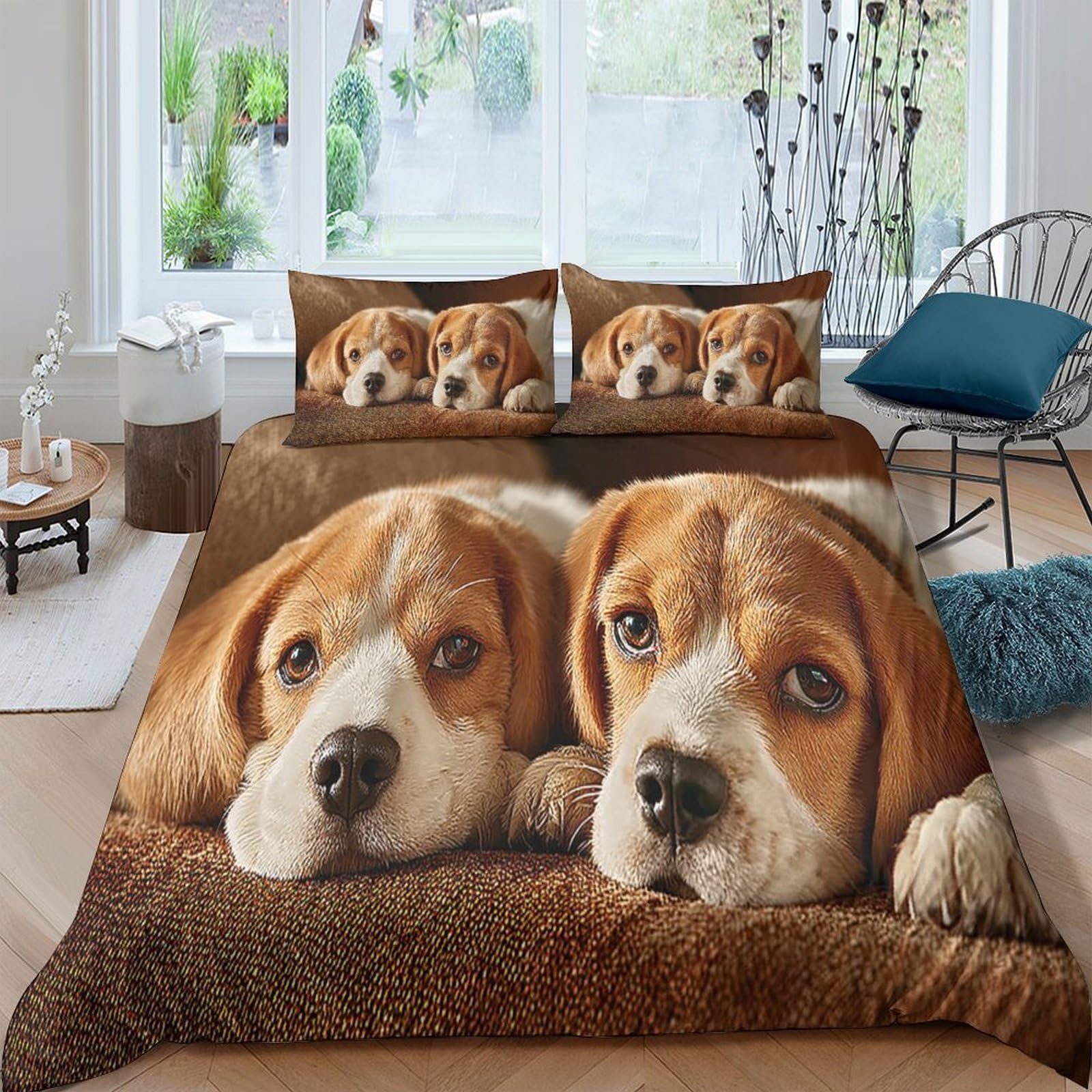 Ctjqhvkz Style-2 3D Printed Beagle Dog Fitted Sheet Microfiber Soft Brown Puppy Mattress Cover For Bedroom Guest Room Easy Care Decor Single（135X200cm）