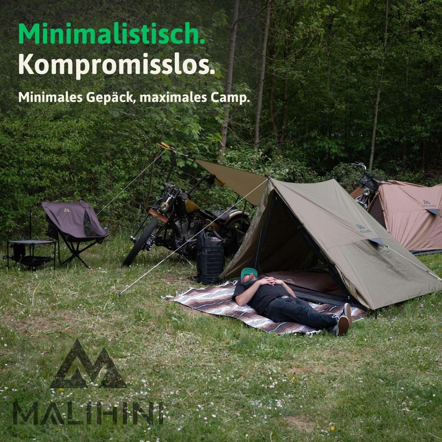 MALIHINI Camping Isomatte selbstaufblasend | Fußpumpe & Kissen | 10 cm dick | Aufblasbar ultraleicht Luftmatratze Schlafmatte Campingmatte Isoliermatte Trekking Outdoor Motorrad Bikepacking koppelbar