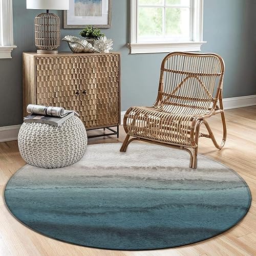 Miniatura 3 de Alfombra redonda de arte abstracto de Mable gris y azul para dormitorio, sala de estar, hotel en casa, hotel, espuma viscoelástica, ultra suave,