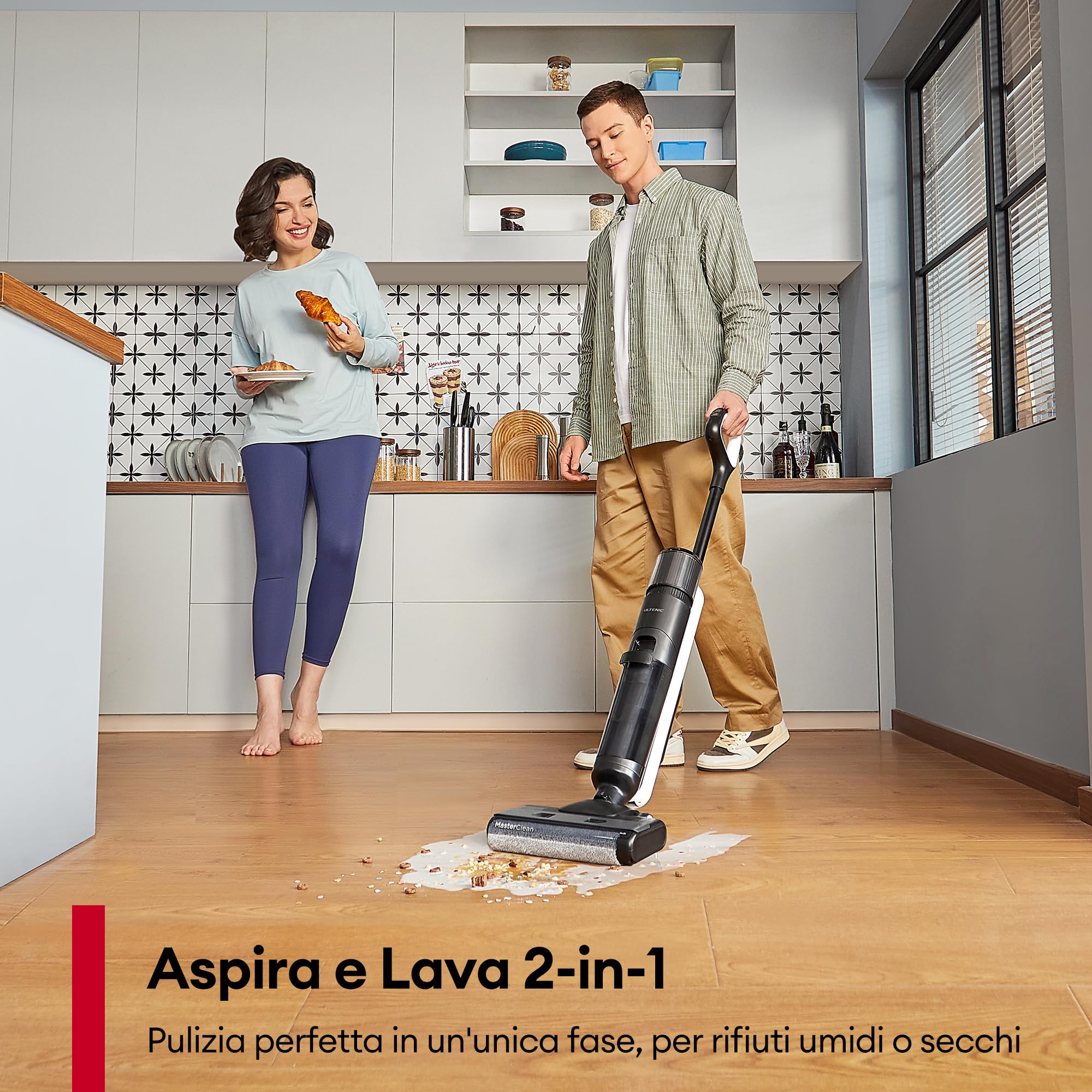 Ultenic Lavapavimenti Senza Fili, 50 Min, 16KPA, Aspirapolvere Senza Fili a Secco e Umido, Scopa Elettrica Autopulente, Display a LED, Rilevamento delle Macchie, per Pavimenti Duri