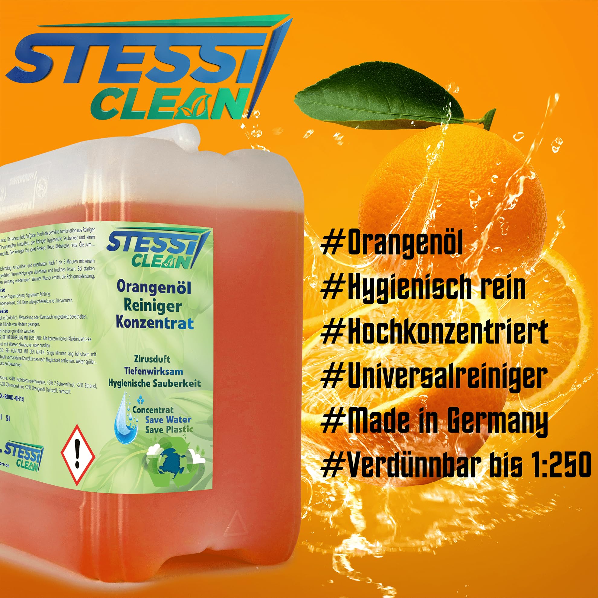 Orangenreiniger Konzentrat | Bodenreiniger Flüssig | Allzweckreiniger für Familien mit Kindern & Haustieren | Reinigungskonzentrat | Reinigungsmittel | 10 Liter