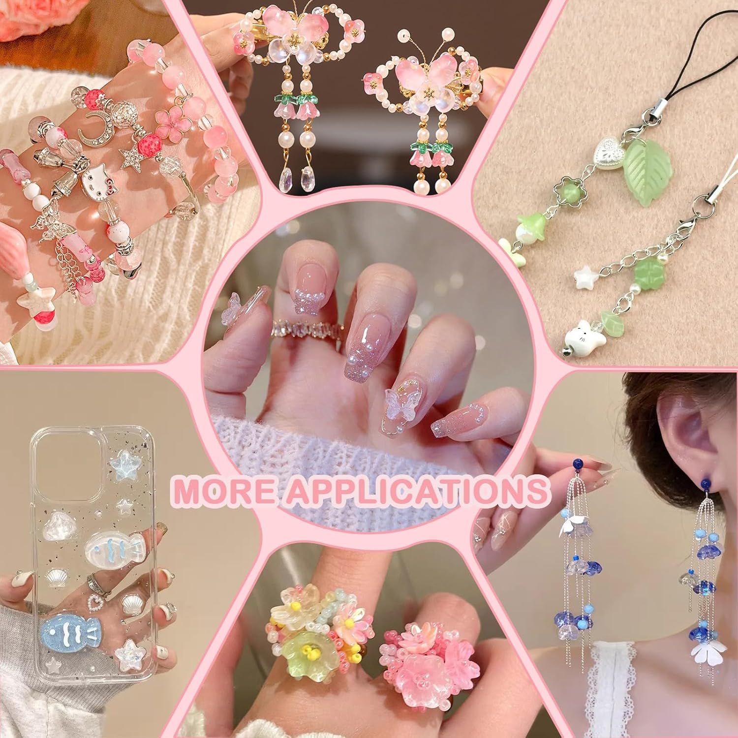 150-200Pcs Assorted Glass Beads for Jewelry Making Colorful Beads of Various Flower Butterfly Geometric Animal Bow Charms Crystal Loose Bead for Bracelet Necklace Earrings Pendant Crafts DIY - Image 6