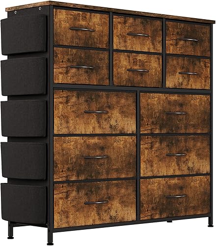 Jojoka Cómoda para dormitorio con 12 cajones cómoda y cómoda para pasillo entrada unidad organizadora de almacenamiento con tela marco de metal
