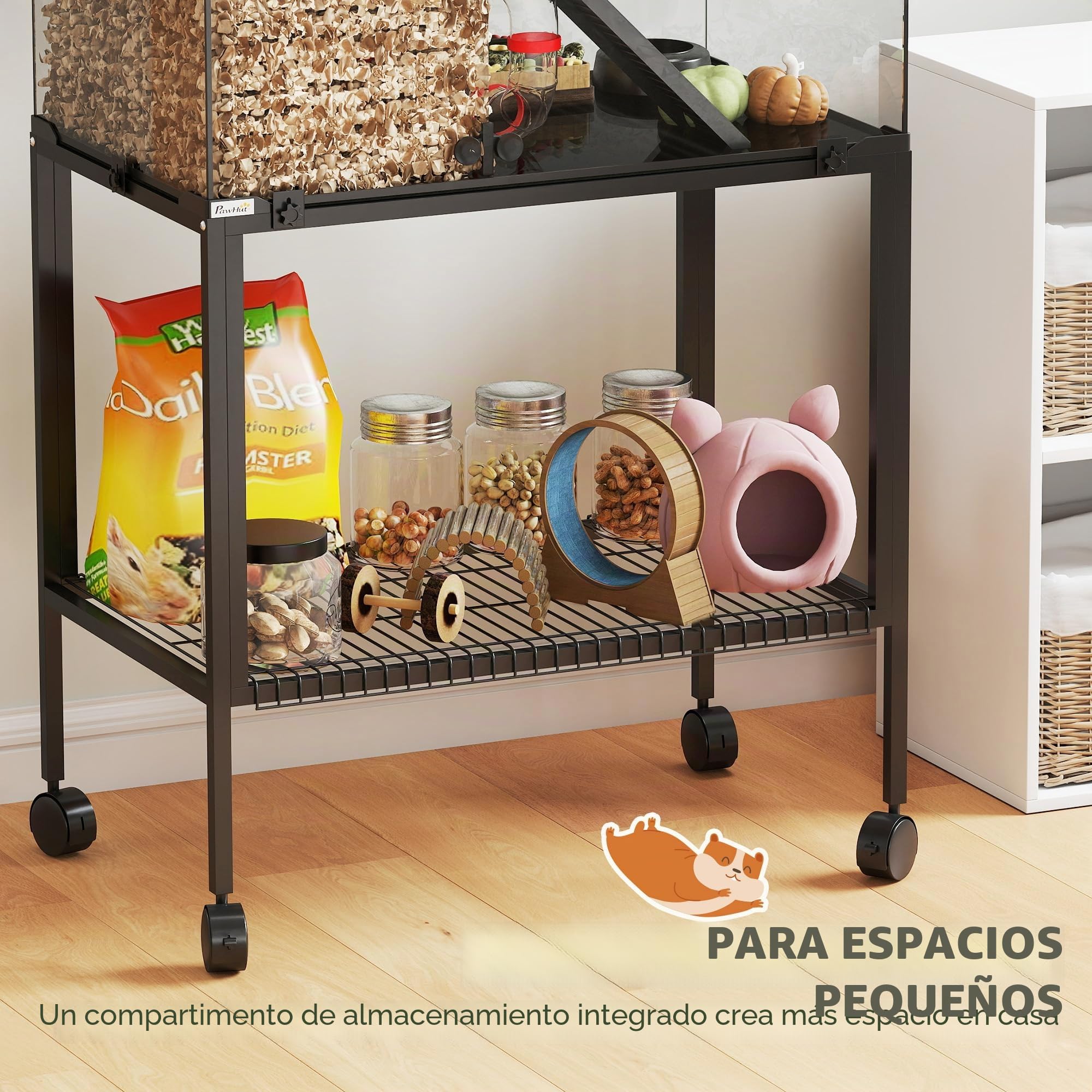 PawHut Jaula para hámster con ruedas de 3 niveles, jaula para roedores y animales pequeños con sistema de tubos, cabaña, rampas, comedero y accesorios, jaula para ratones, jaula para hámster enano, 77