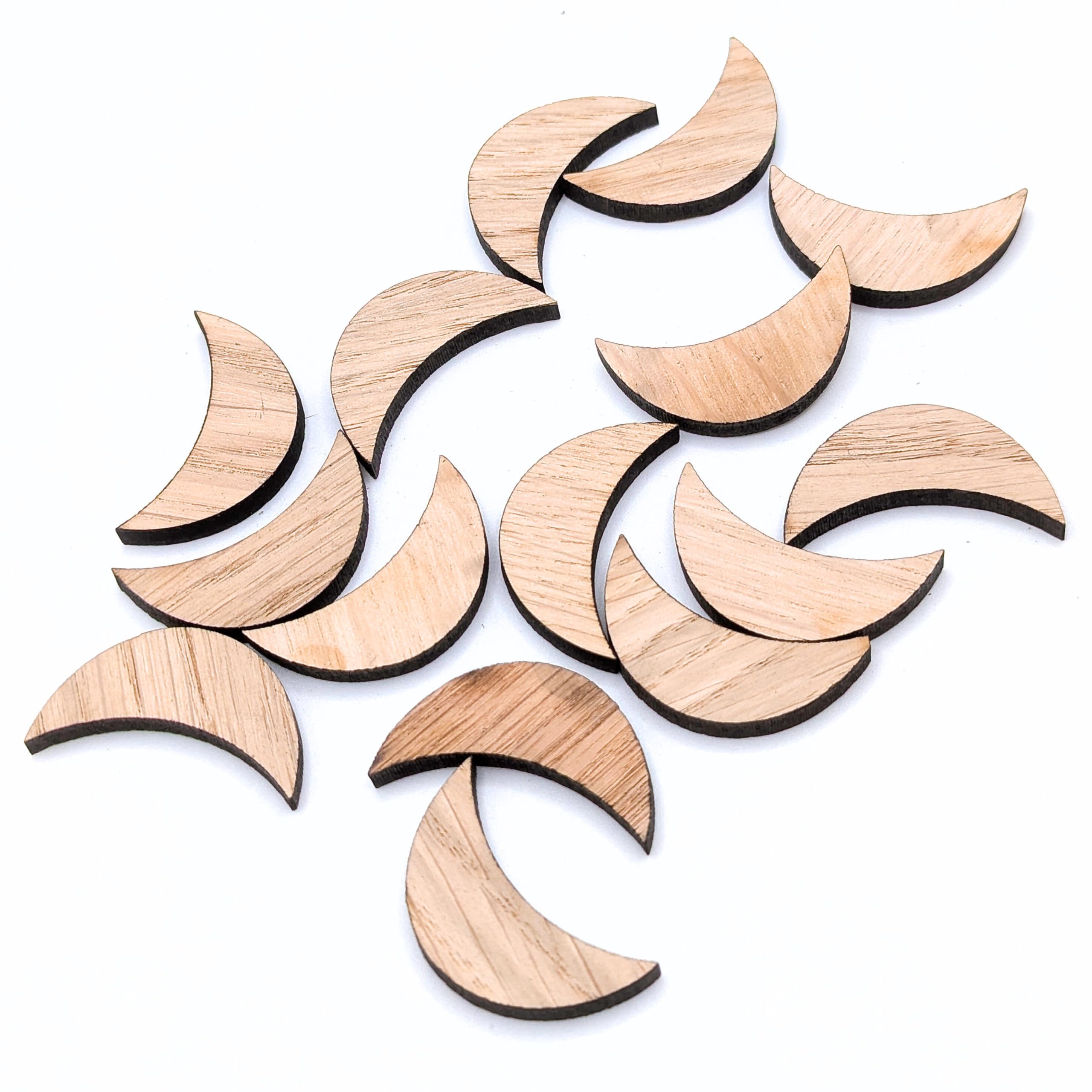 Oak Veneer Moon Shapes 20×35 mm (4 mm), Packs of 50 or 100, Laser-Cut Wooden Crescent Moon Cutouts for Crafts Painting