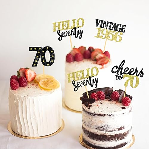 Miniatura 4 de 24 adornos para cupcakes con purpurina para cumpleaños número 70 para celebrar 70 cumpleaños, decoraciones para fiestas de cumpleaños de setenta