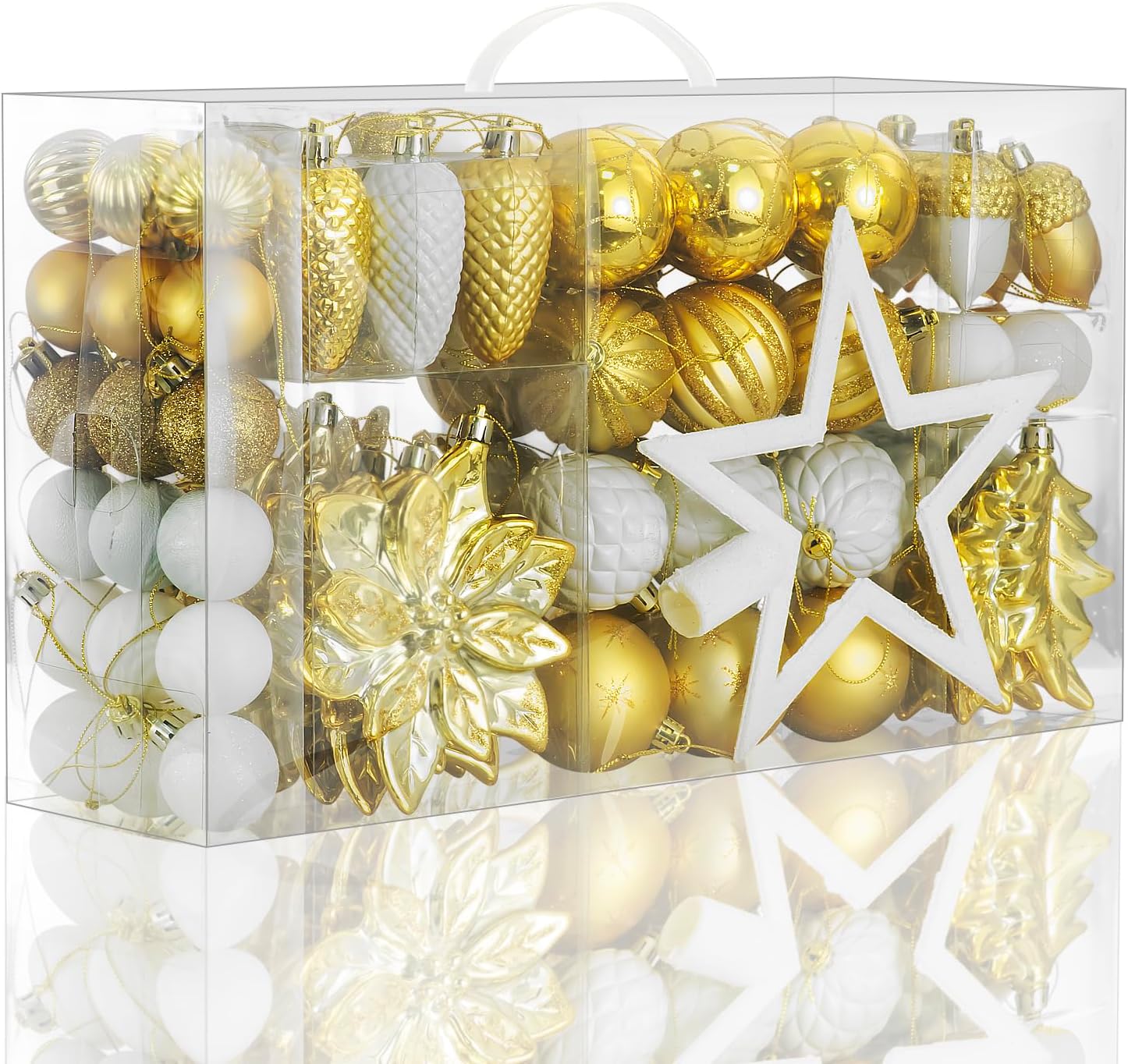 LARAINE Christmas Balls Ornaments 106 Pcs Decorations for Christmas Tree, Shatterproof Hanging Ball Variety Gift Set of Holiday Party Wedding Decoration (Gold&White) LARAINE Christmas Balls Ornaments 106 Pcs Decorations for Christmas Tree, Shatterproof Hanging Ball Variety Gift Set of Holiday Party Wedding Decoration (Gold&White)