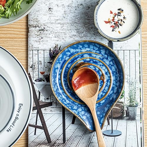 Miniatura 48 de Soporte de cuchara de cerámica para encimera de cocina, soporte de cuchara de porcelana para estufa, soporte grande para espátula, cucharas o Blanco