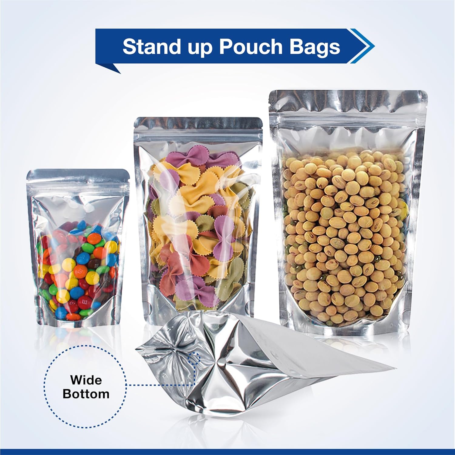 BELLE KR® 6x9 Quart Mylar Bags for Food Storage - 7.5mil Thick - Pack Of 200 - Stand Up Clear Front Mylar Bags with See Through Window - Resealable