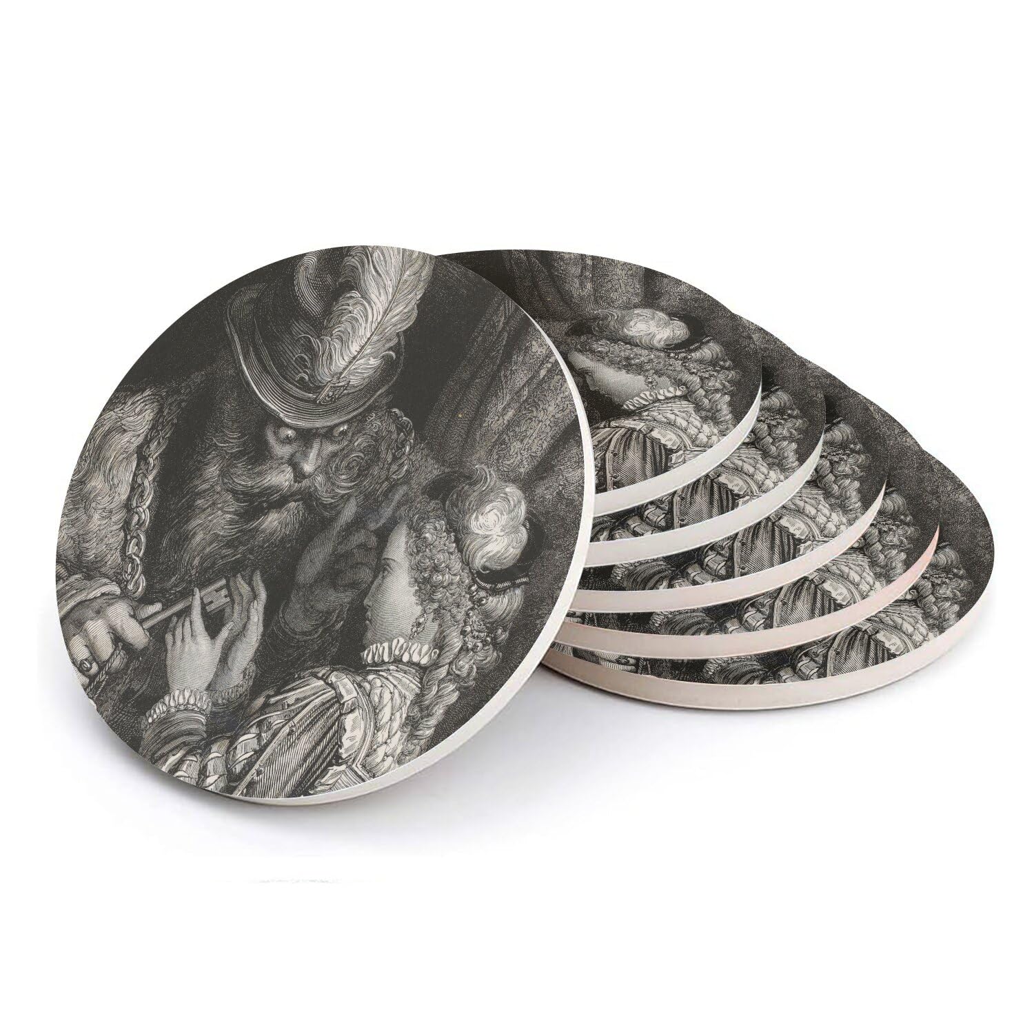 Sous-verres ronds en céramique Barbe Bleue pour apéritifs dinatoires