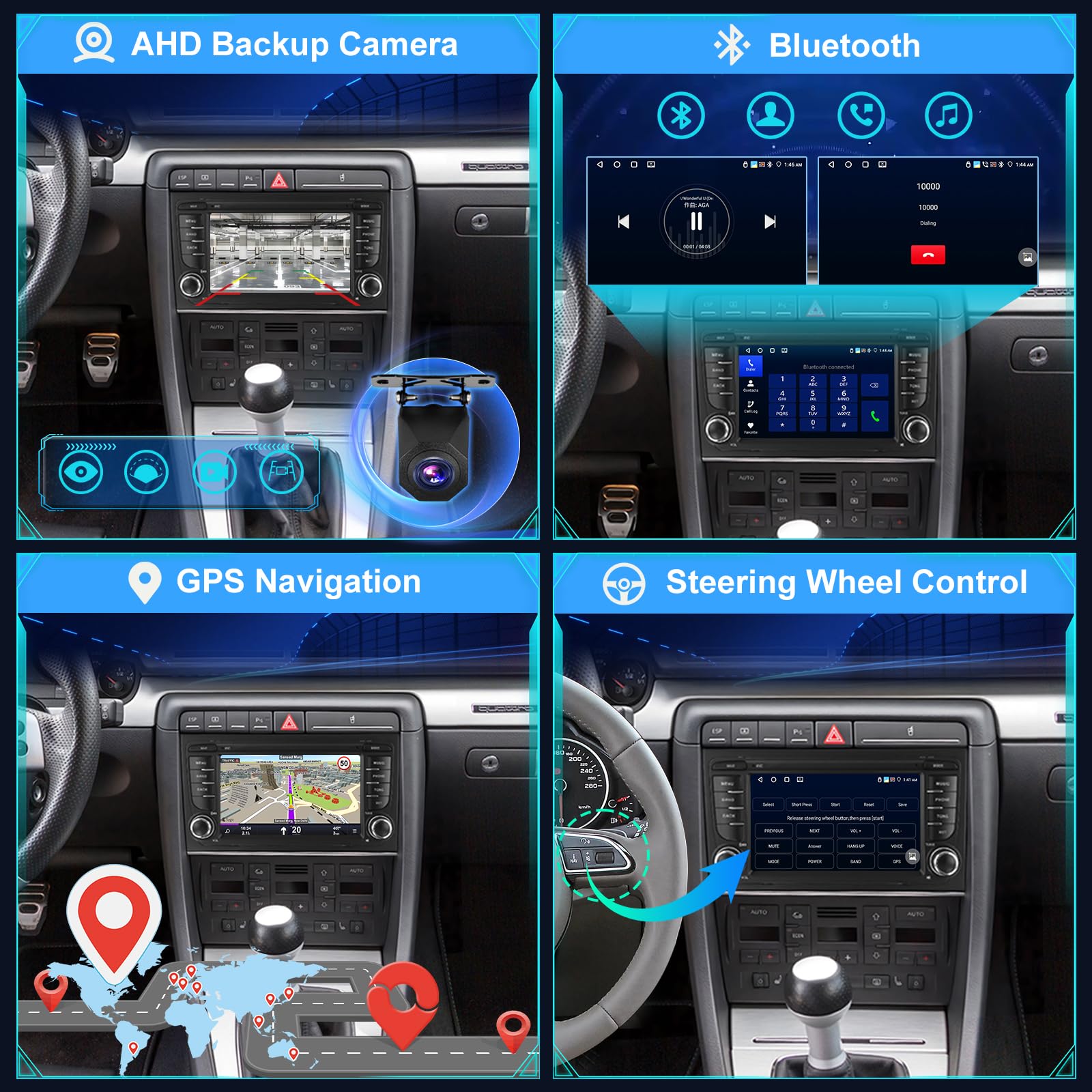 4+64 GB Android Autoradio für Audi A4 B6/B7, S4 B5/B7, RS4 B7/Sportback, Seat Exeo, Plug & Play, kabelloses CarPlay & Android Auto, WLAN, GPS, Navigation, DSP, Bluetooth + Rückfahrkamera