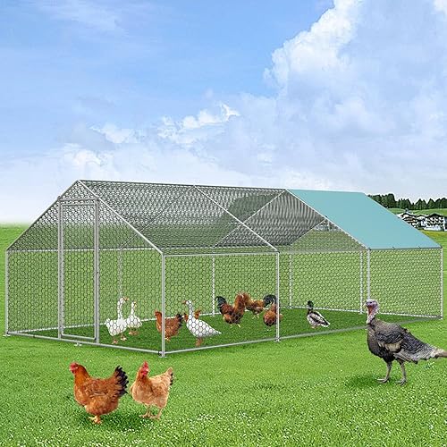 Vipbear Large Metal Chicken Coop Run with Immersed Wire Mesh, Chicken Coop for 8 Chickens Heavy Duty Chicken Run in for Yard with Waterproof Cover and Secure Lock,236'' L x 118''W x 77''H