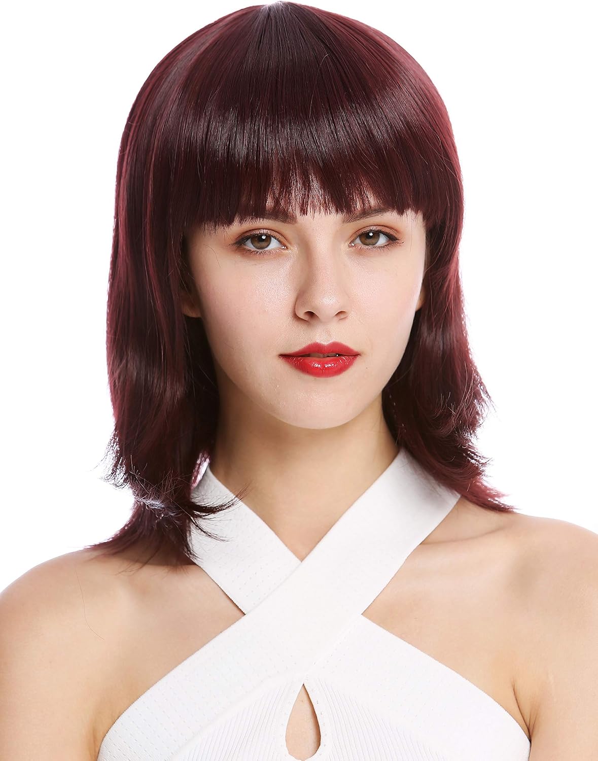 WIG ME UP - YZF-4362-110 Lady Quality Wig short Bob Longbob fringe straight brown auburn, Eggplant red (110), 23.62 inch