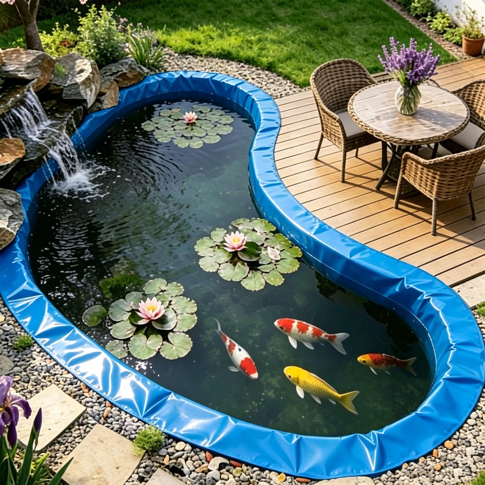 Luyckfrazy 2×10m,4×5m,6×8m,8×12m,Fodera per laghetto all'aperto Fogli in polietilene ad Alta densità Membrana per laghetto da Giardino per Giochi d'Acqua della Fauna Selvatica,Lago Artificiale(4x10m)