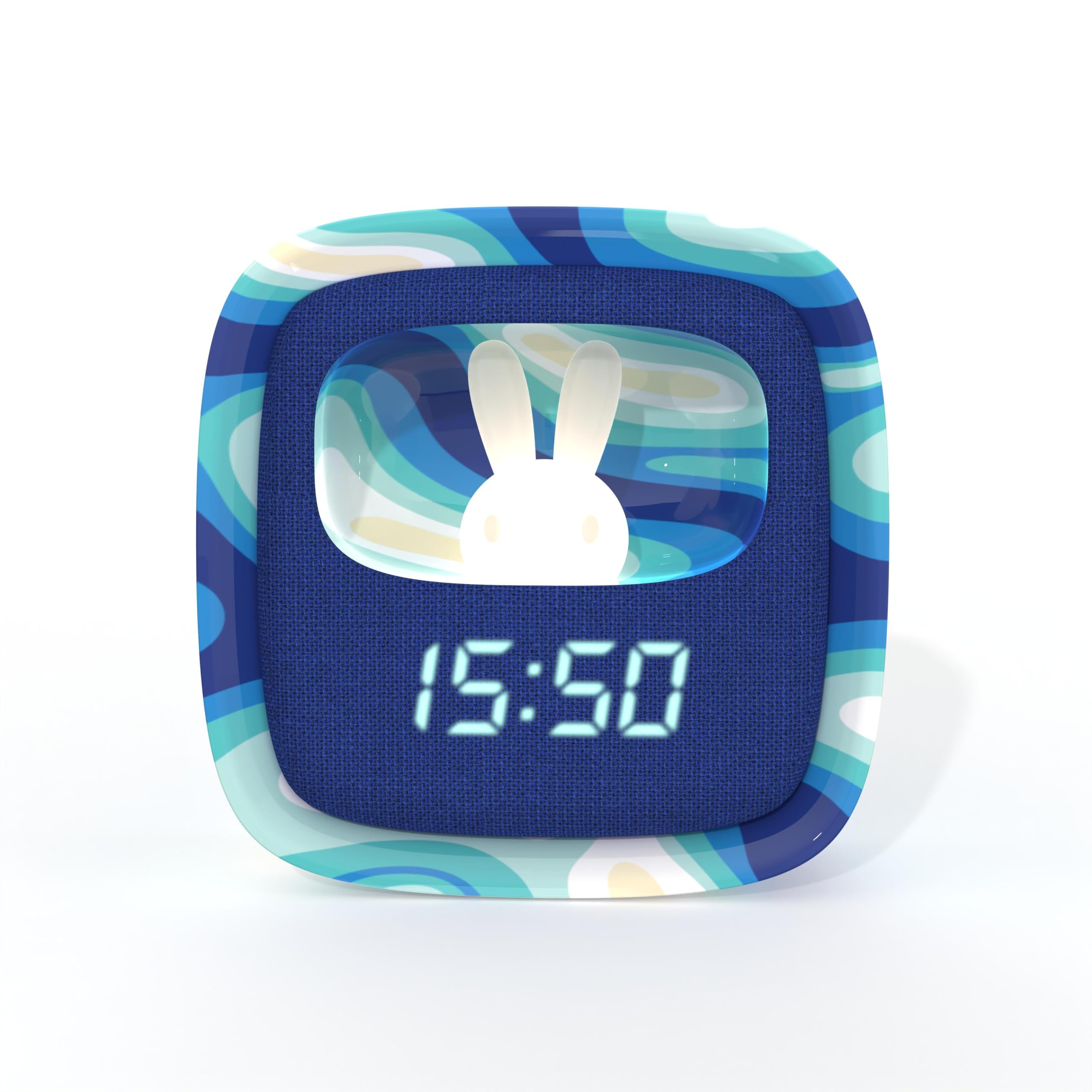 Billy Clock - Sveglia e luce notturna per bambini, telaio in plastica soft-touch, programmazione data, ora e 3 allarmi, blu waves, mob