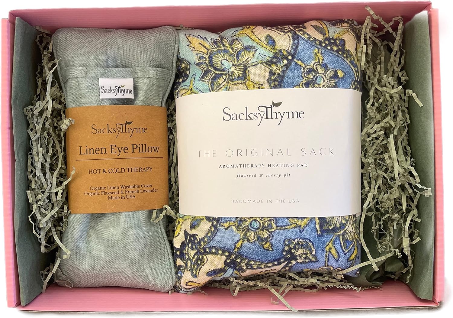SacksyThyme Microwave Heating Pad Luxury 2 Piece Gift Set, with Organic Flaxseed, Cherry Pits & Herbs, Heat Pads for Back, Neck & Shoulder, Cramps, Stress Relief and Relaxation Mother's Day Gift