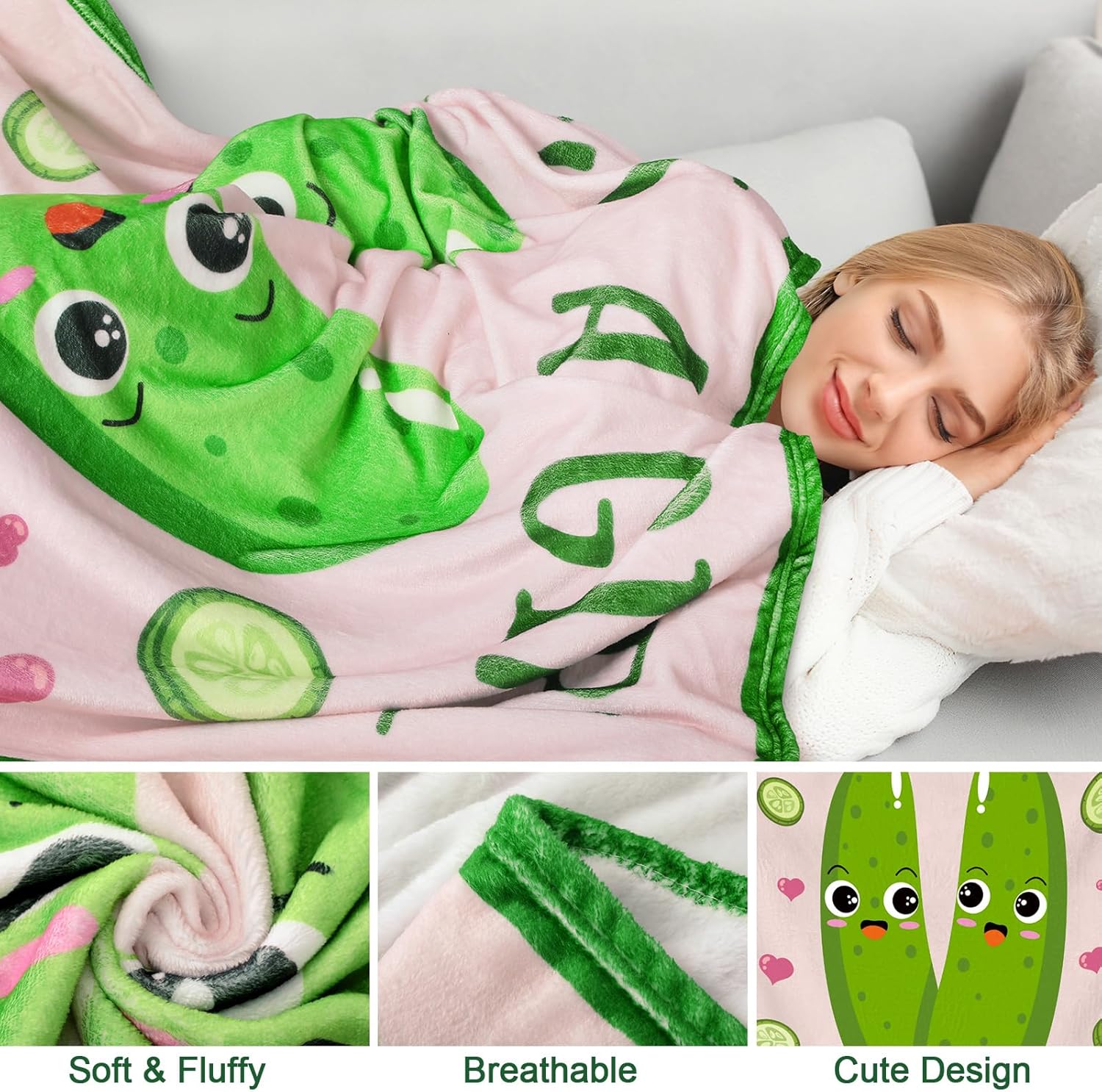 Buryeah 4 Pcs Christmas Pickle Gifts for Women Funny Pickle Gifts for Pickles Lovers Just a Girl Who Loves Pickles 50'' x 60'' Blanket Dill Crew Socks with Raffia Gift Box for Christmas Birthday Gift - Image 6