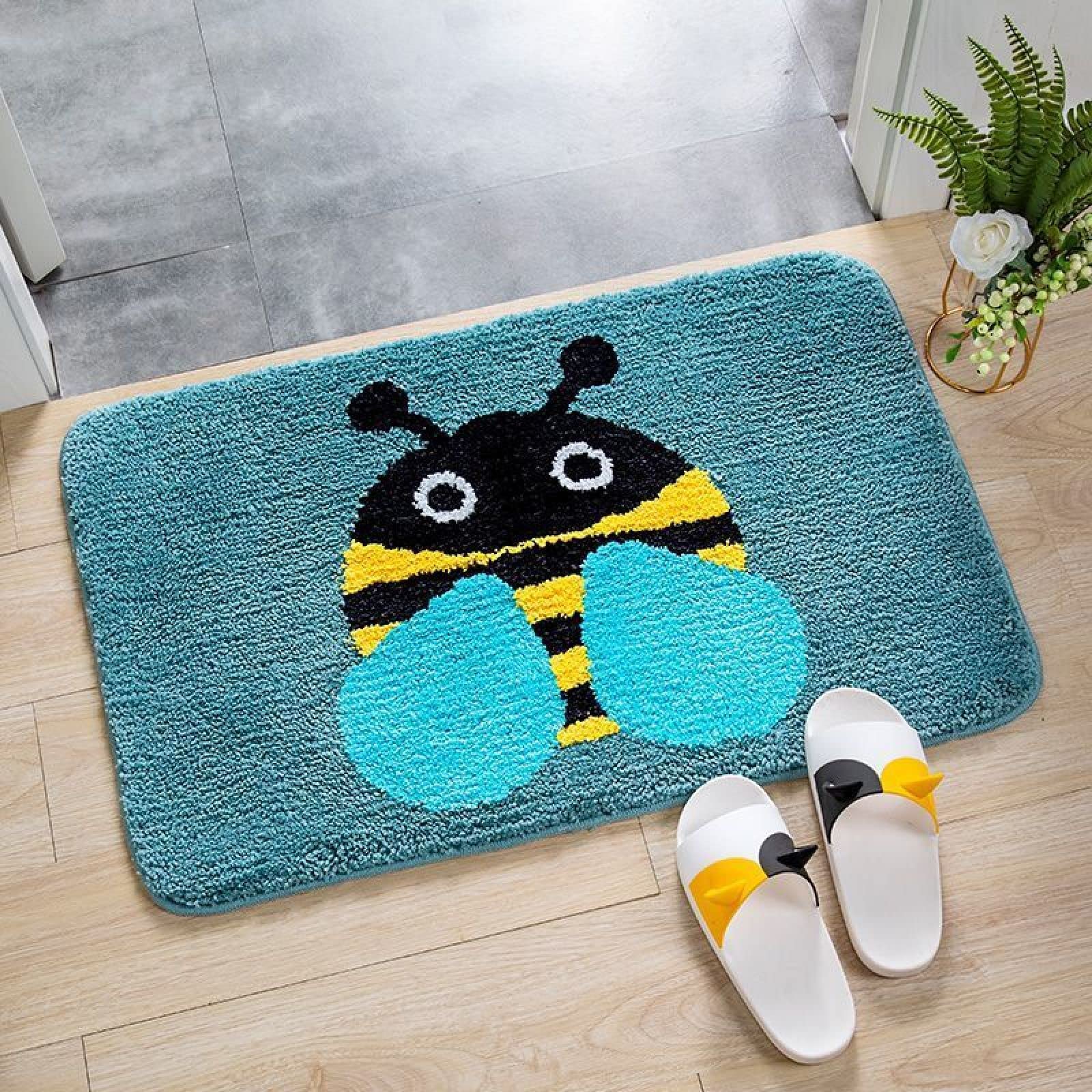 Alfombra Baño Abeja Azul Amarilla Alfombrilla Baño Microfibra Alfombra De Baño Agua Súper Absorbente Alfombras Baño Gruesa Felpudo Entrada Casa Antideslizante Suave Felpudo 50x80cm