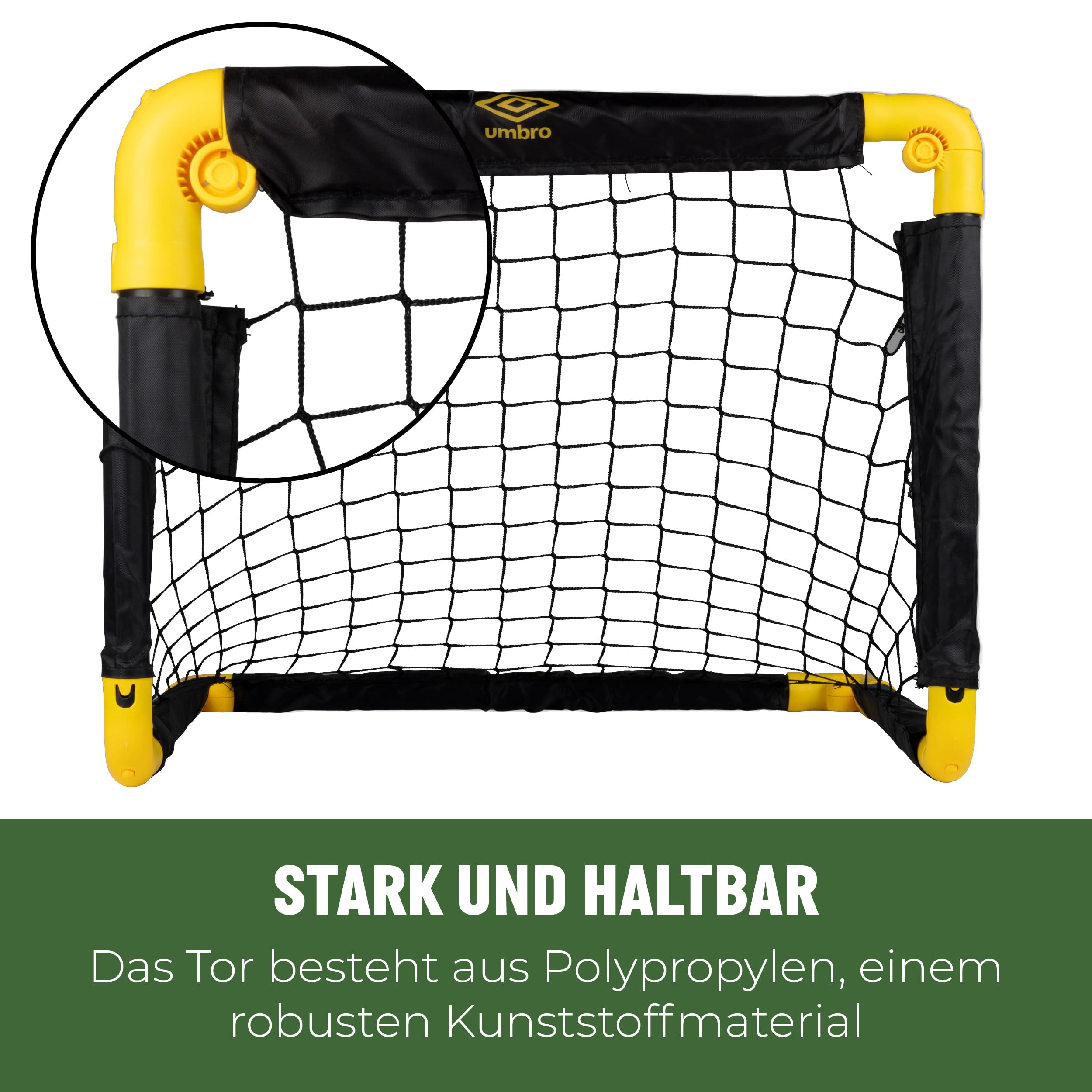 Umbro Fußballtor 50 x 44 x 44 cm - Fußballtore Set von 2 - Faltbares Fussballtor - Fussballtore für Garten Kinder - Fussball Trainingszubehör für Innen und Außen - Kunststoff - Schwarz/Gelb | Faltbar, Für Garten Kinder, Trainingszubehör für Innen und Auße