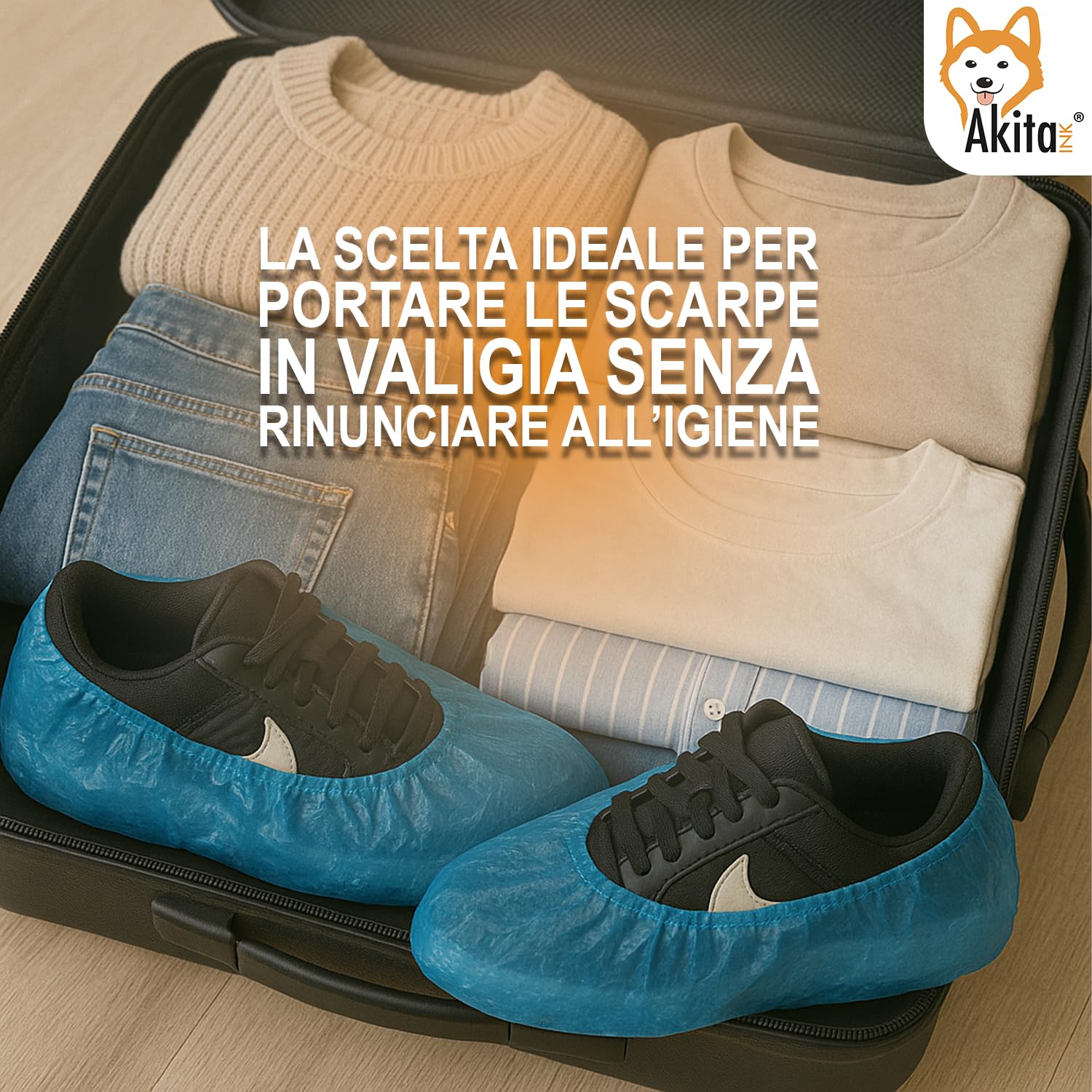 Copriscarpe Monouso in CPE AKITAInk – Blu, Suola Goffrata, Taglia Unica Fino al 48, Impermeabili, DPI per Pulizia