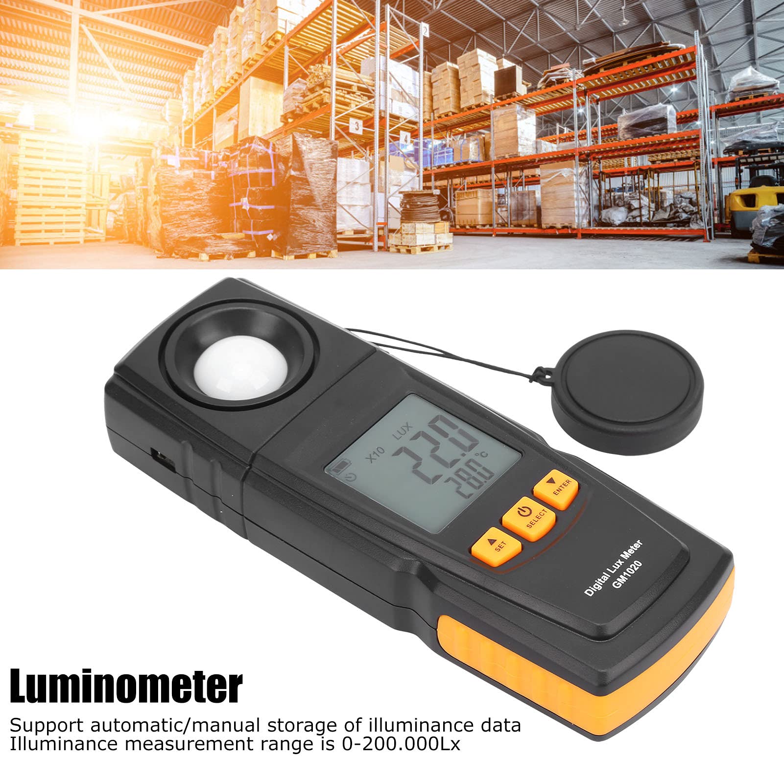 Socobeta GM1020 Digitales Luxmeter-Lichtmessgerät, Luminometer mit -Thermistor-Sonde für Beleuchtungsstärke und Temperaturmessung