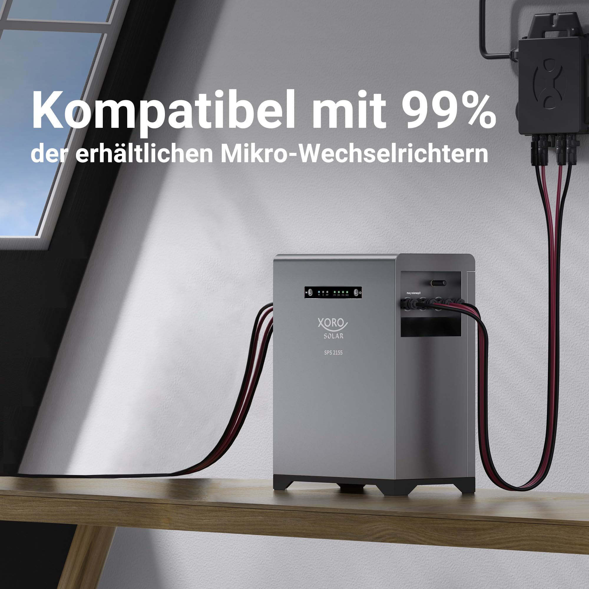 SPS 2155 Solarspeicher - Balkonkraftwerkspeicher mit 2 kWh LiFePO4 Akku, Dual MPPT 2x800W Eingang, 800W Ausgang für den Innen- und Außenbereich IP65, Plug & Play