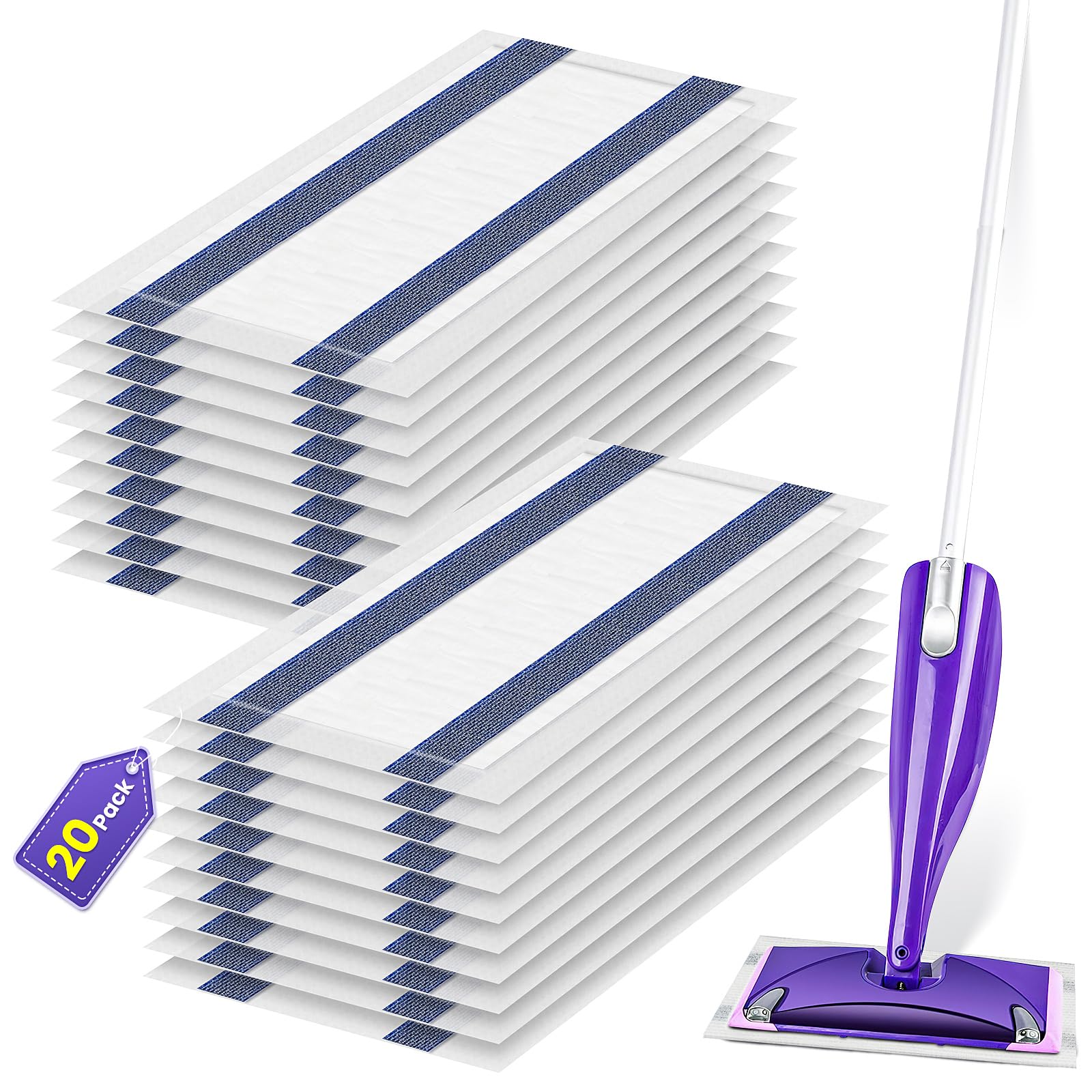 20 Pack Mop Refill Pad for Flash Powermop, Microfiber Mop for All floors Cleaning, Disposable Mops Efficiently Absorb Water and Powerful Stain Removal