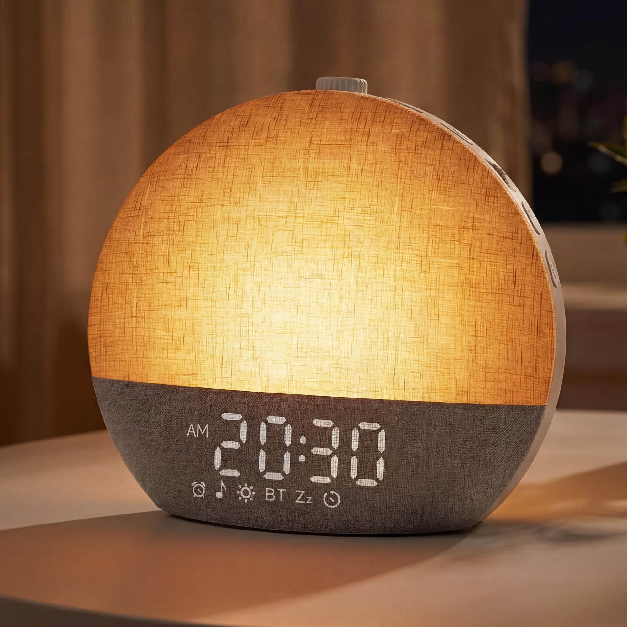 Despertador Amanecer, Despertador con Luz Natural Simulación de Amanecer, Lámpara de Cabecera Bluetooth, 30 Sonidos Ruido Blanco, 17 Modos de Luz RGB, 20 Niveles de Brillo, Temporizador y Snooze